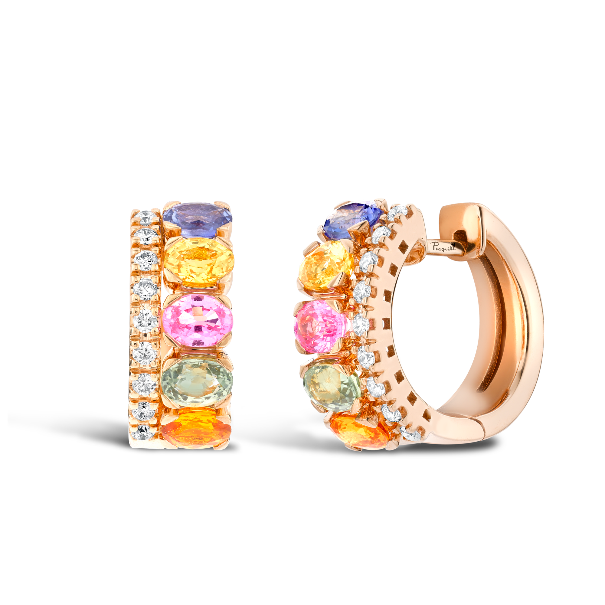 Rainbow Sapphire & Diamond Hoop Earrings Oval Cut, Claw Set_1