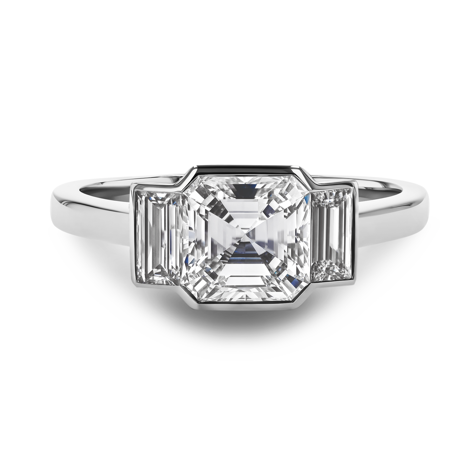 Kingdom 2.41ct Diamond Three Stone Ring Asscher Cut, Rubover Set_2