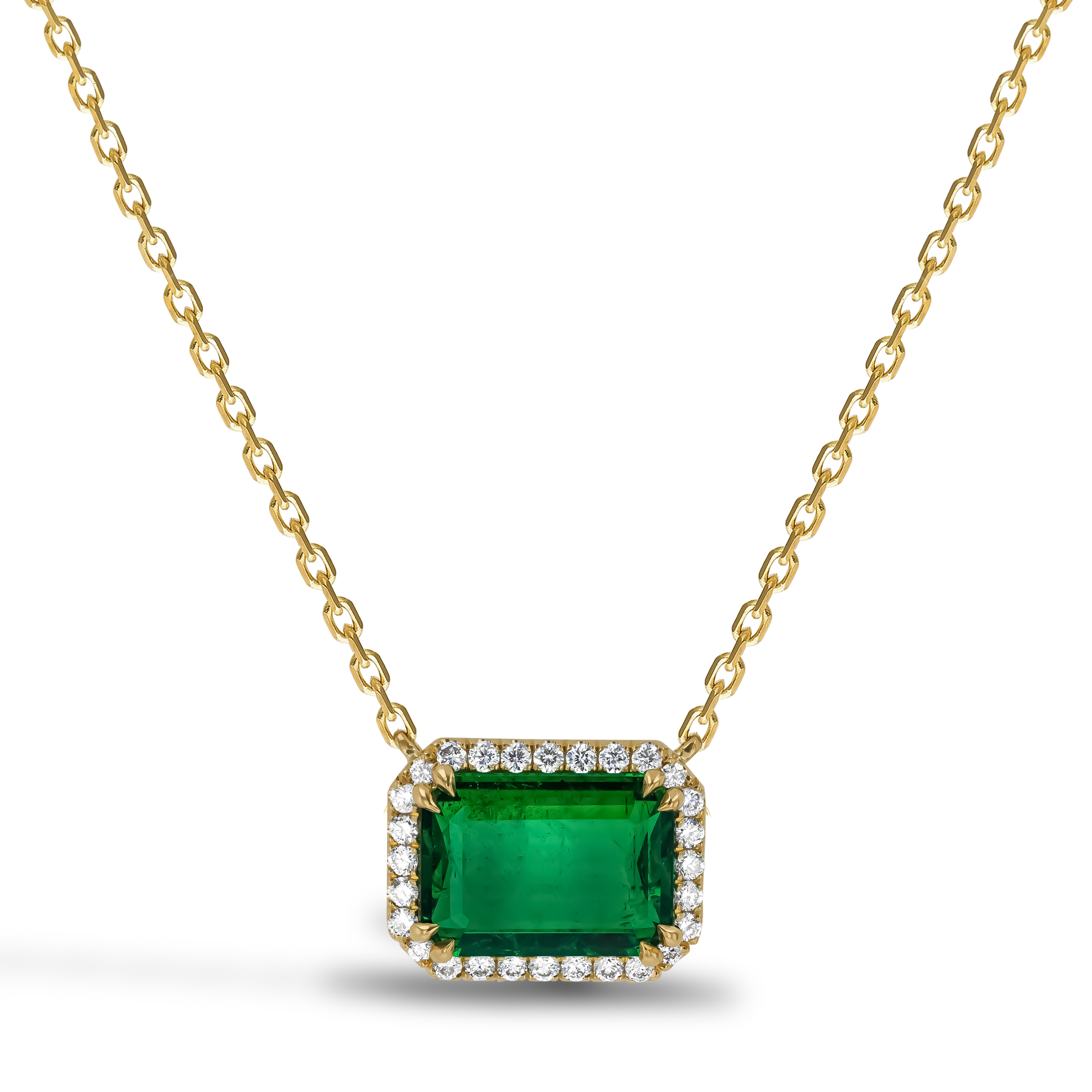 Octagonal Cut 3.37ct Emerald and Diamond Pendant Octagonal Cut, Claw Set_1