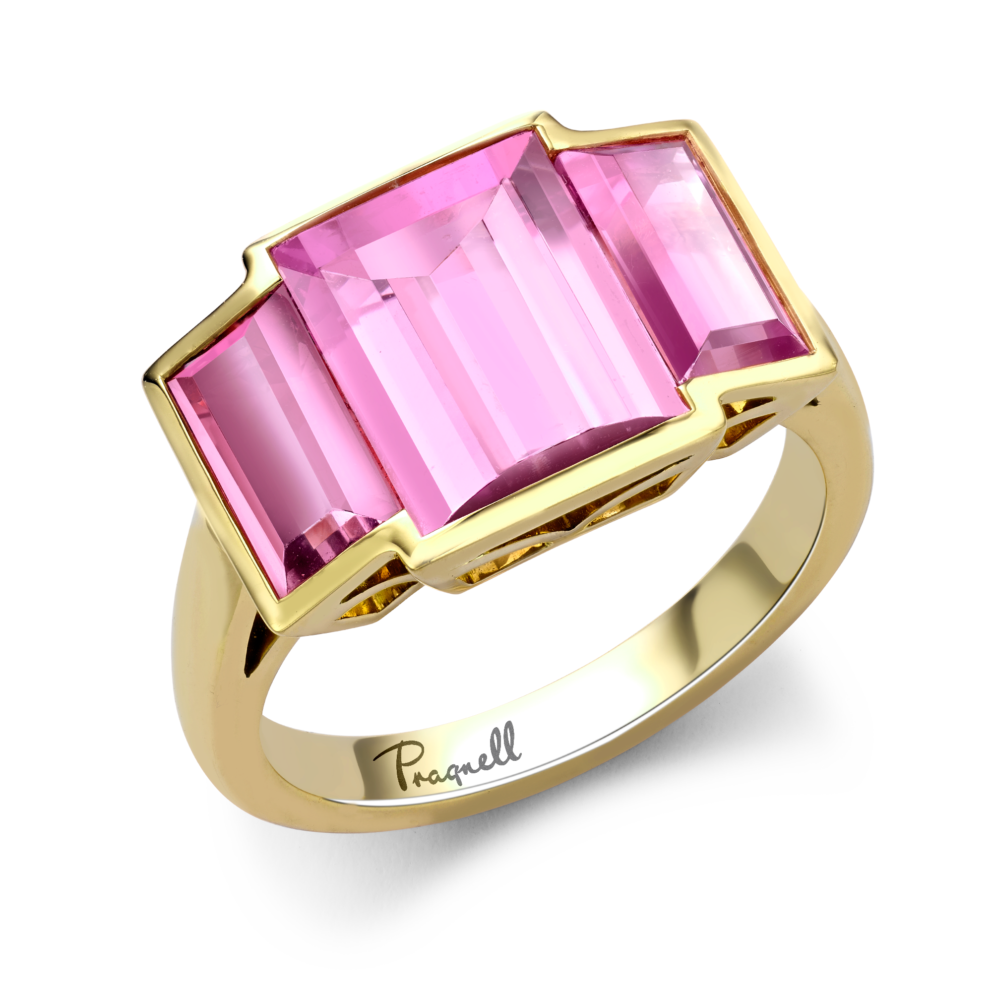 Kingdom Pink Tourmaline Ring Baguette Cut, Rubover Set_1