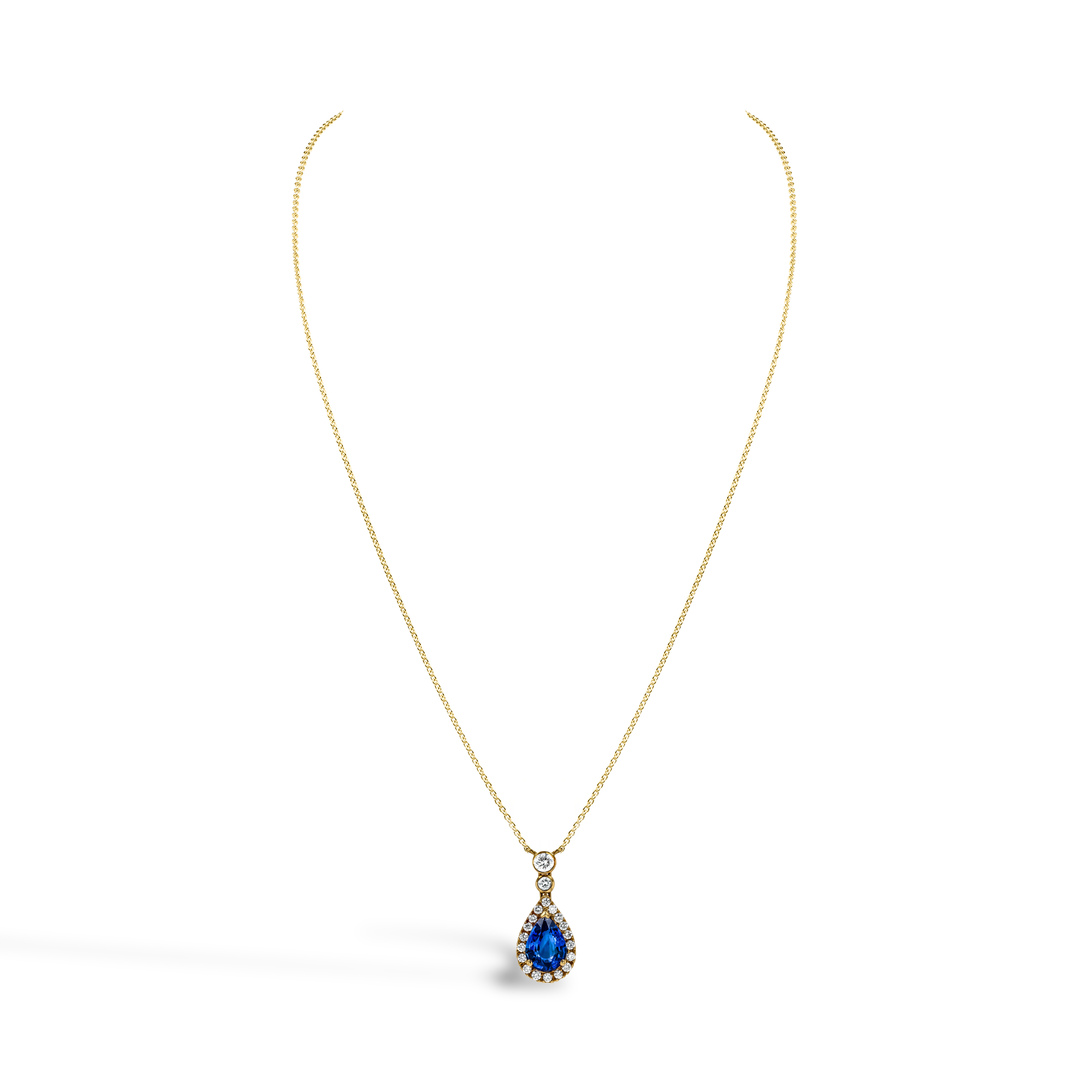 Contemporary 1.30ct Sapphire and Diamond Pendant Pearshape, Claw Set_2