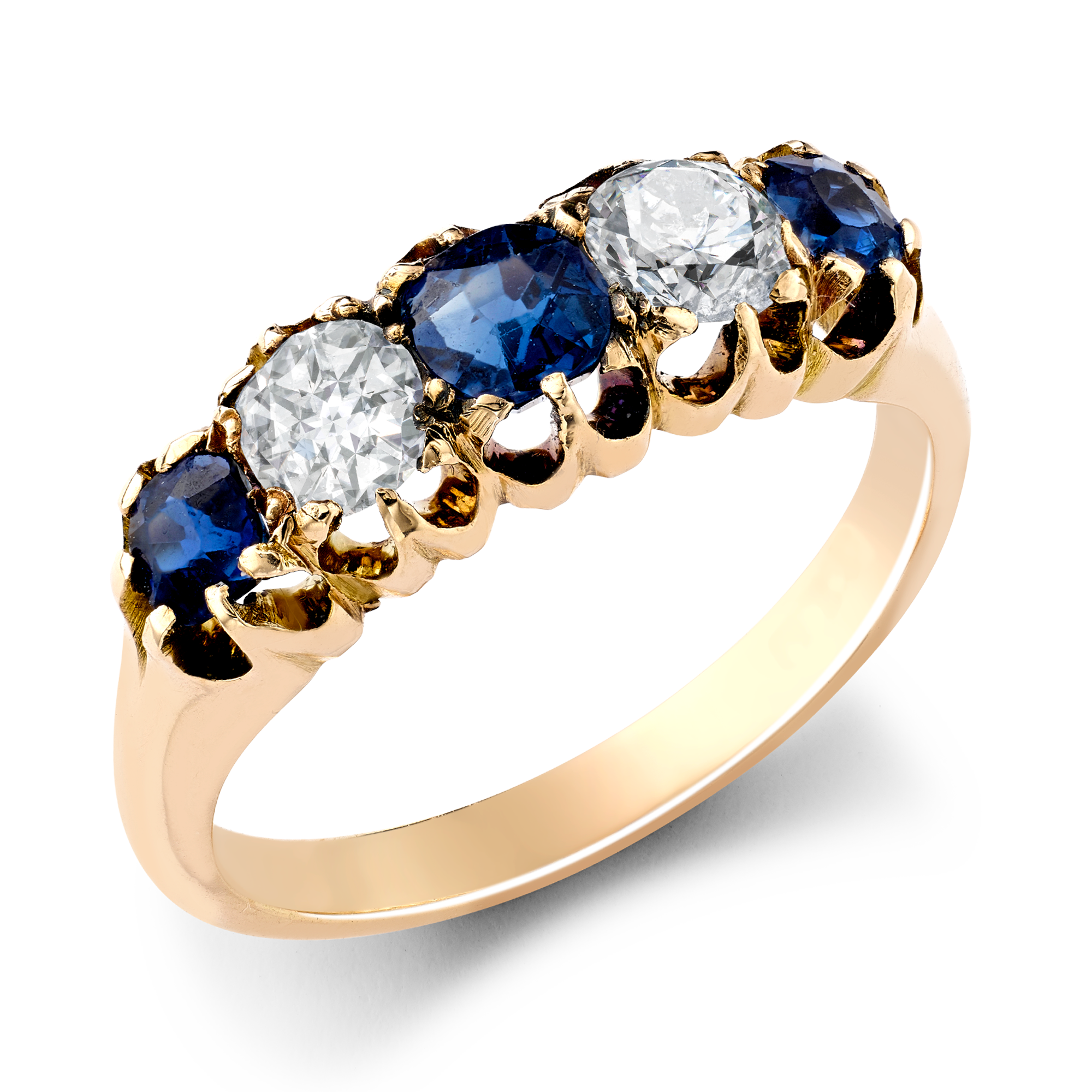 Victorian Sapphire & Diamond Five Stone Ring Brilliant & Old Cut, Claw Set_1