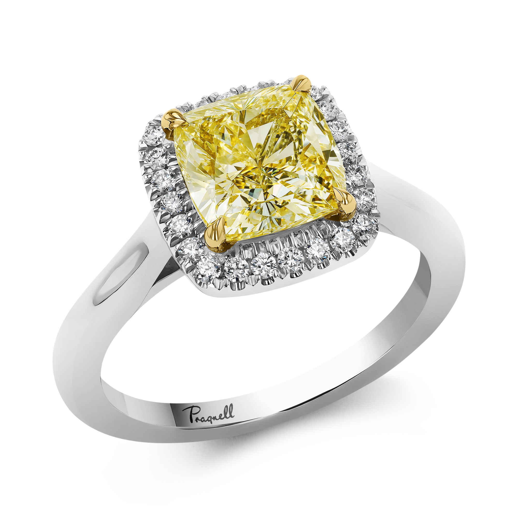 Cushion Cut 2.57ct Brilliant Cut Fancy Yellow Diamond Halo Ring Cushion & Brilliant Cut, Claw Set_1