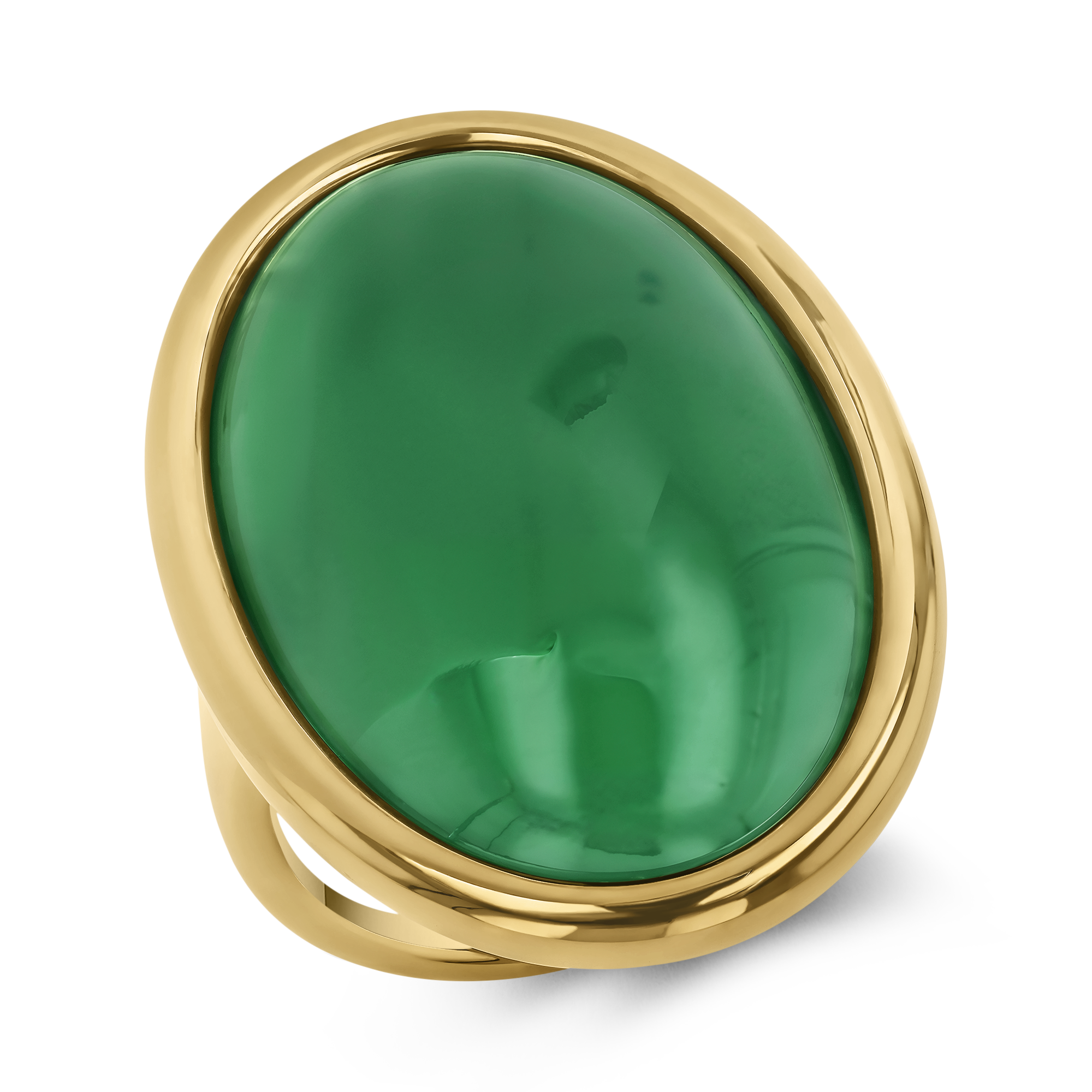 Contemporary Cabochon Cut 19.90ct Jadeite Solitaire Ring Cabochon Cut, Rubover Set_1