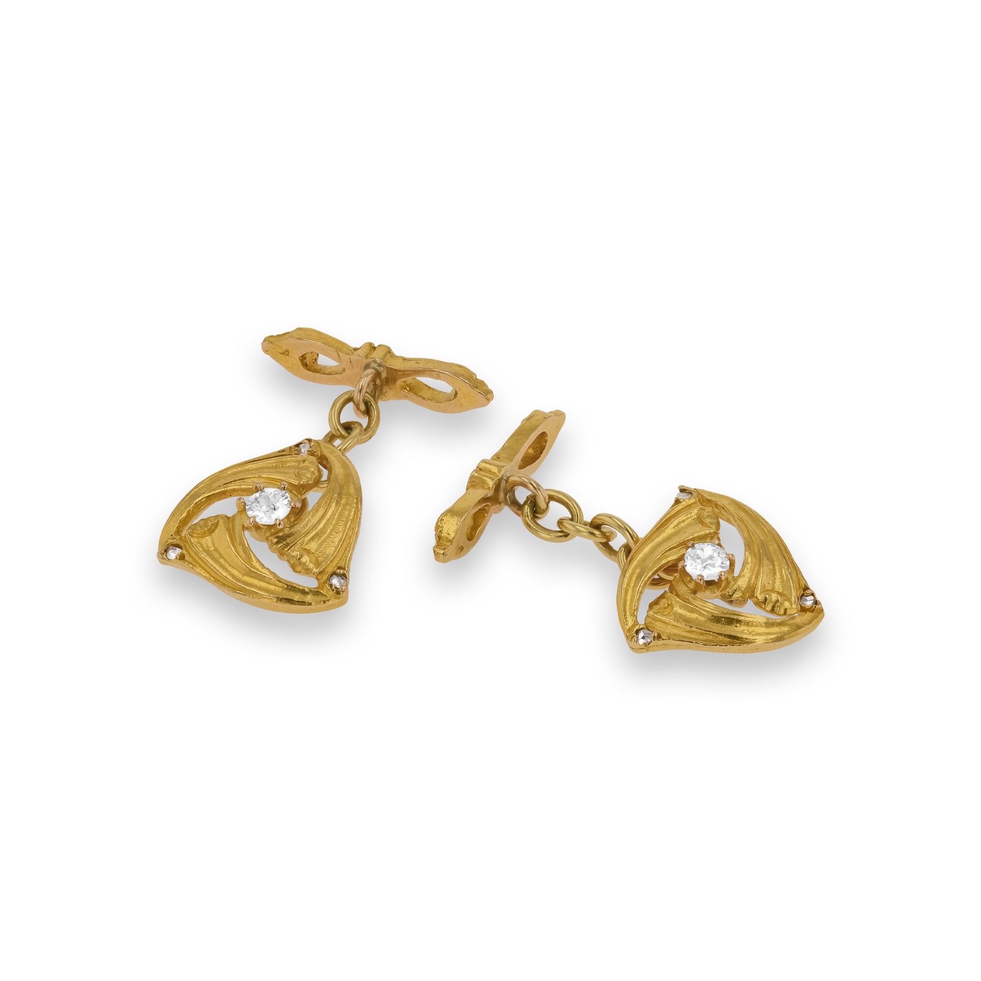 Edwardian Textured Gold and Old Cut Diamond Cufflinks Old Cut, Claw Set_1