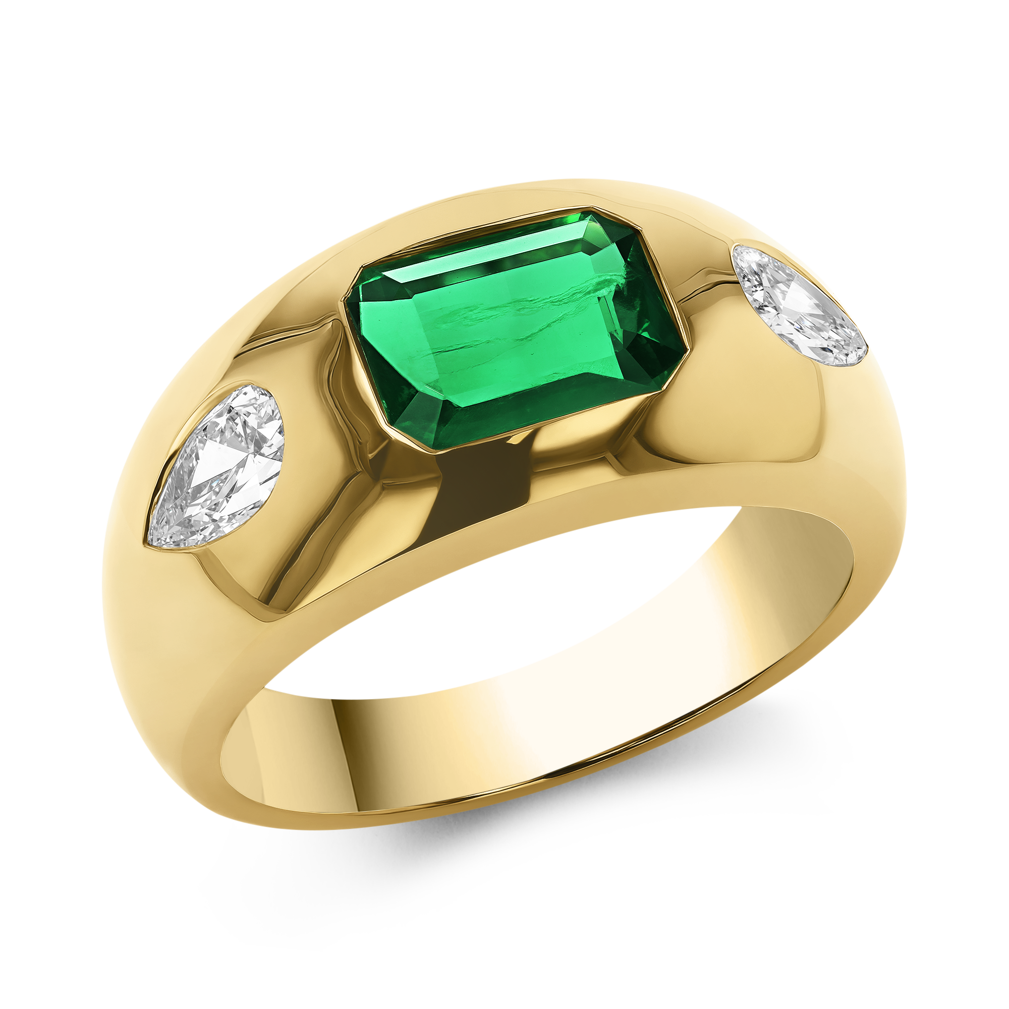 Stellar 1.31ct Emerald and Diamond Bombé Ring Octagon Cut, Rubover Set_1