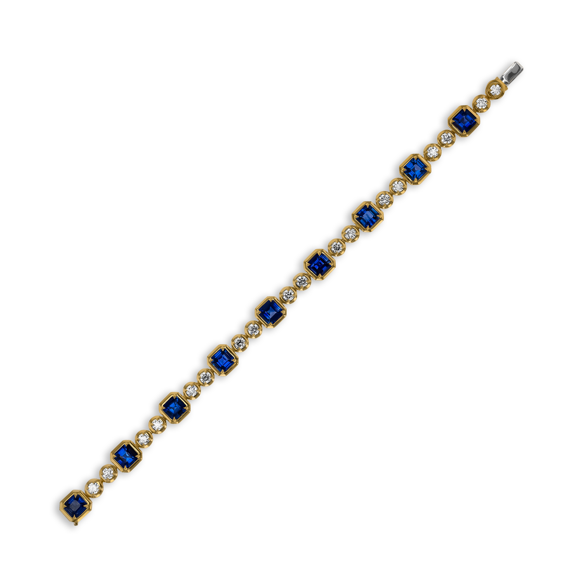 Masterpiece Skimming Stone 12.40ct Sapphire and Diamond Bracelet Octagon & Brilliant Cut, Claw Set_2