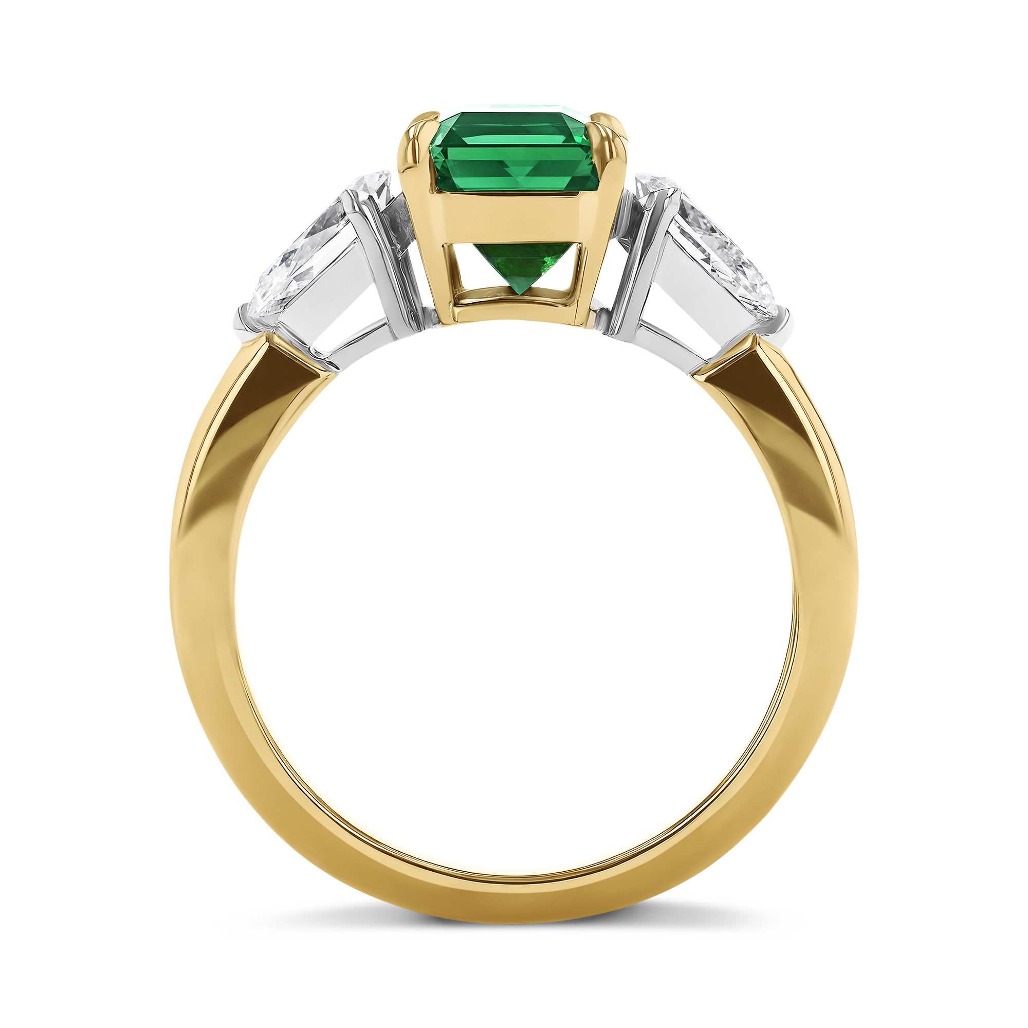 Octagon Cut 2.17ct Brazilian Emerald and Diamond Three Stone Ring Octagon Cut, Claw Set_3