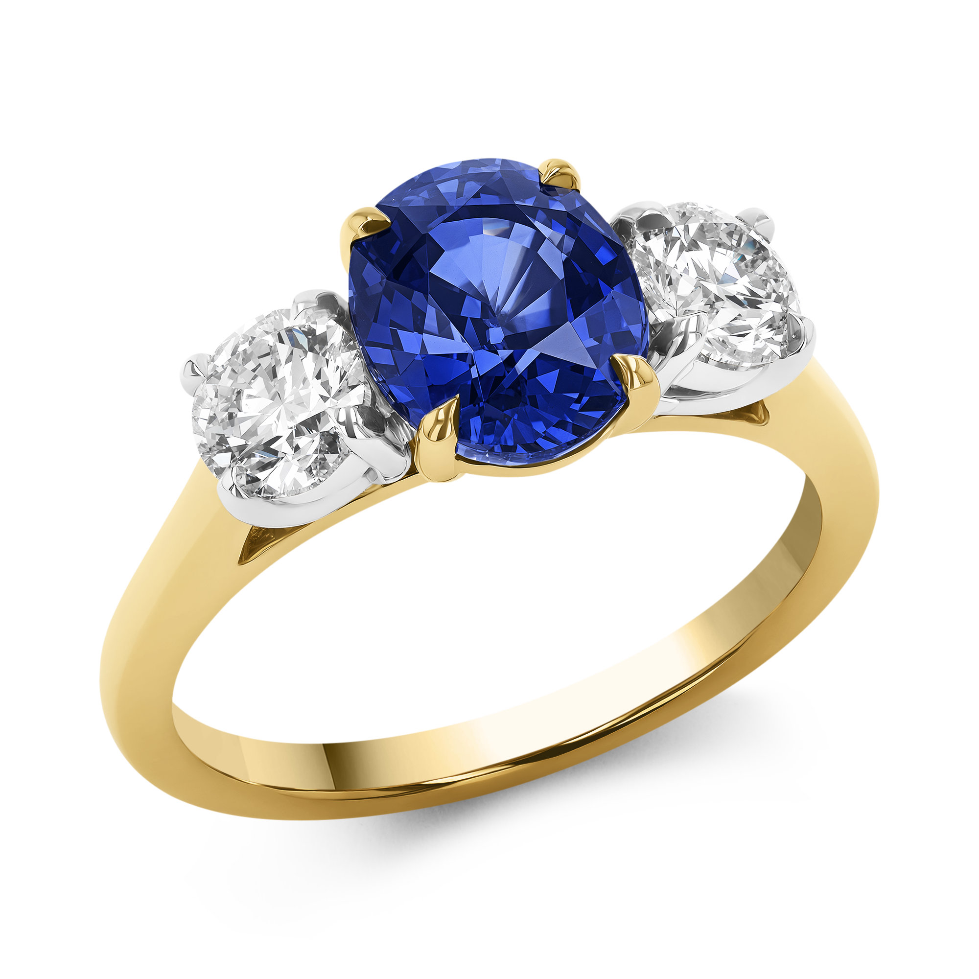 Oval Cut 2.35ct Sapphire and Diamond Three Stone Ring Oval Cut, Claw Set_1