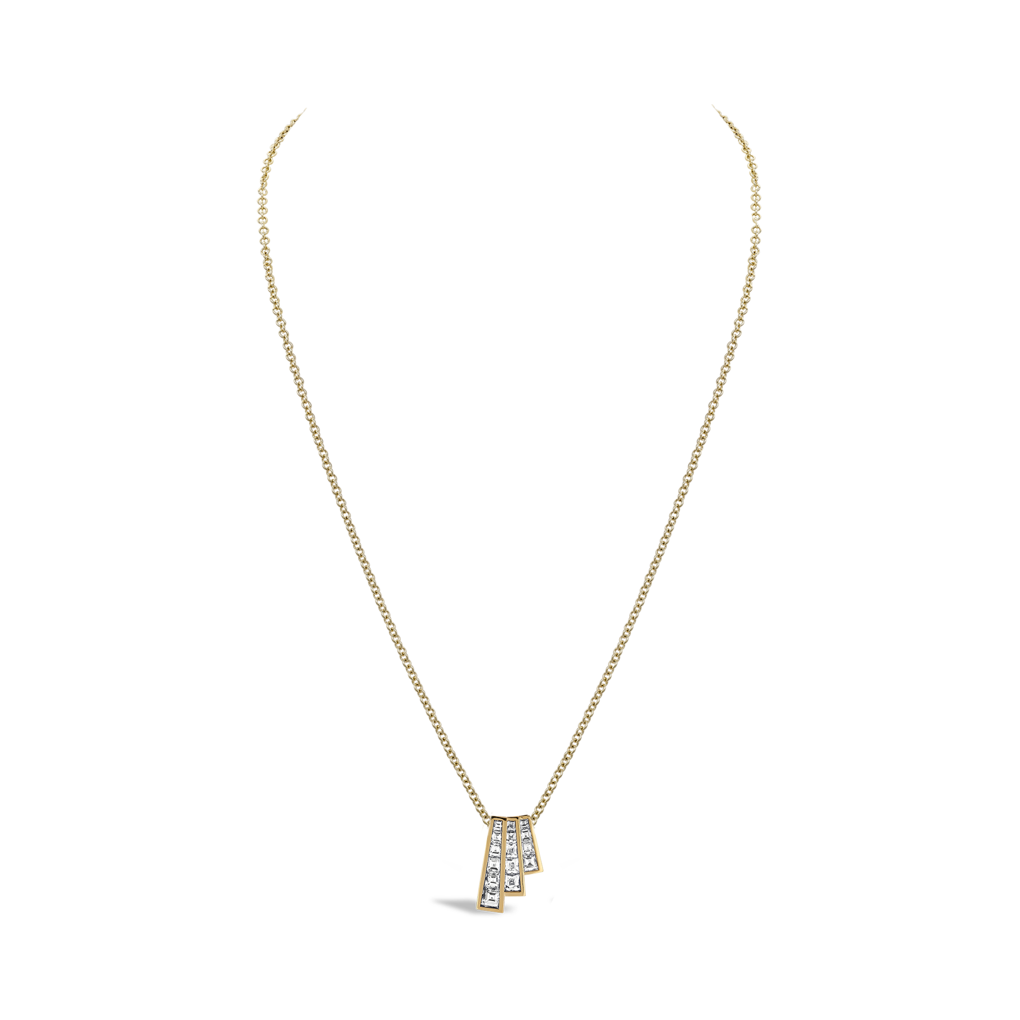 Manhattan 0.89ct Diamond Three Row Fan Pendant Carre Cut, Channel Set_2