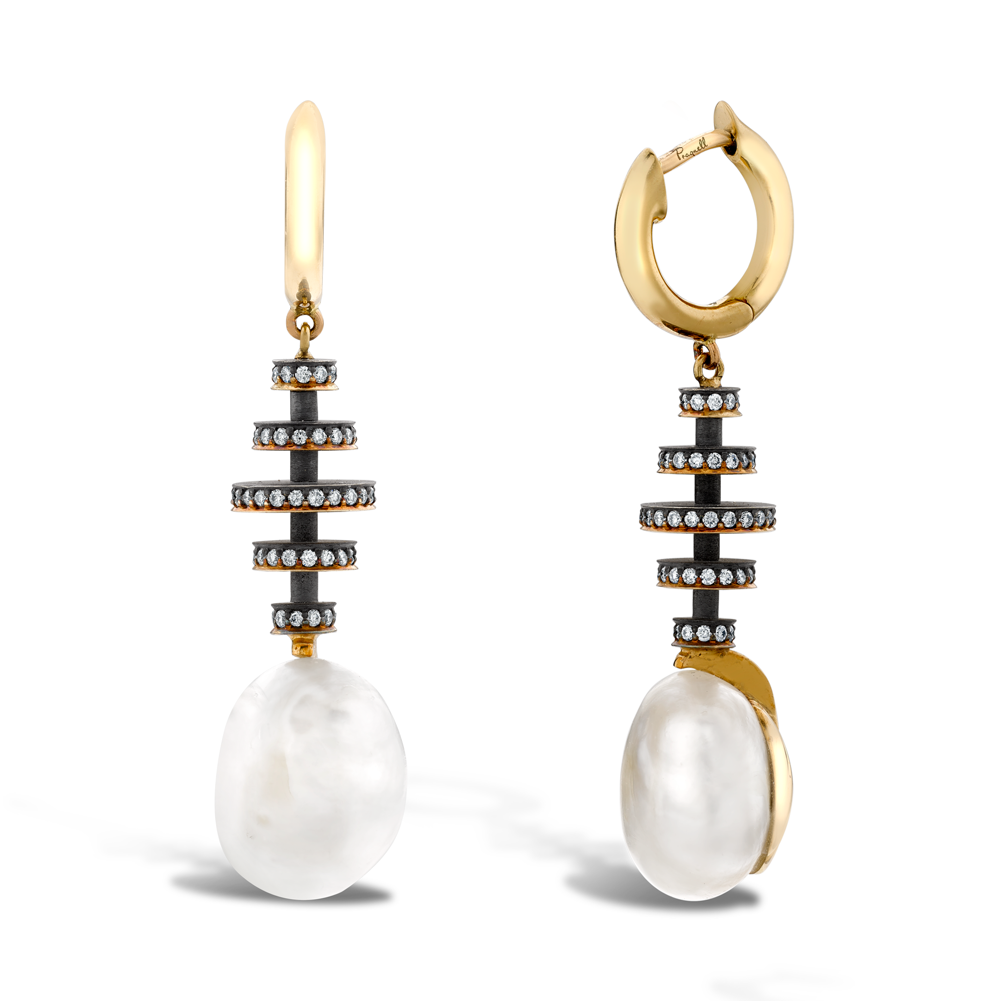 Natural Pearl & Diamond Drop Earrings Brilliant Cut, Grain Set_1