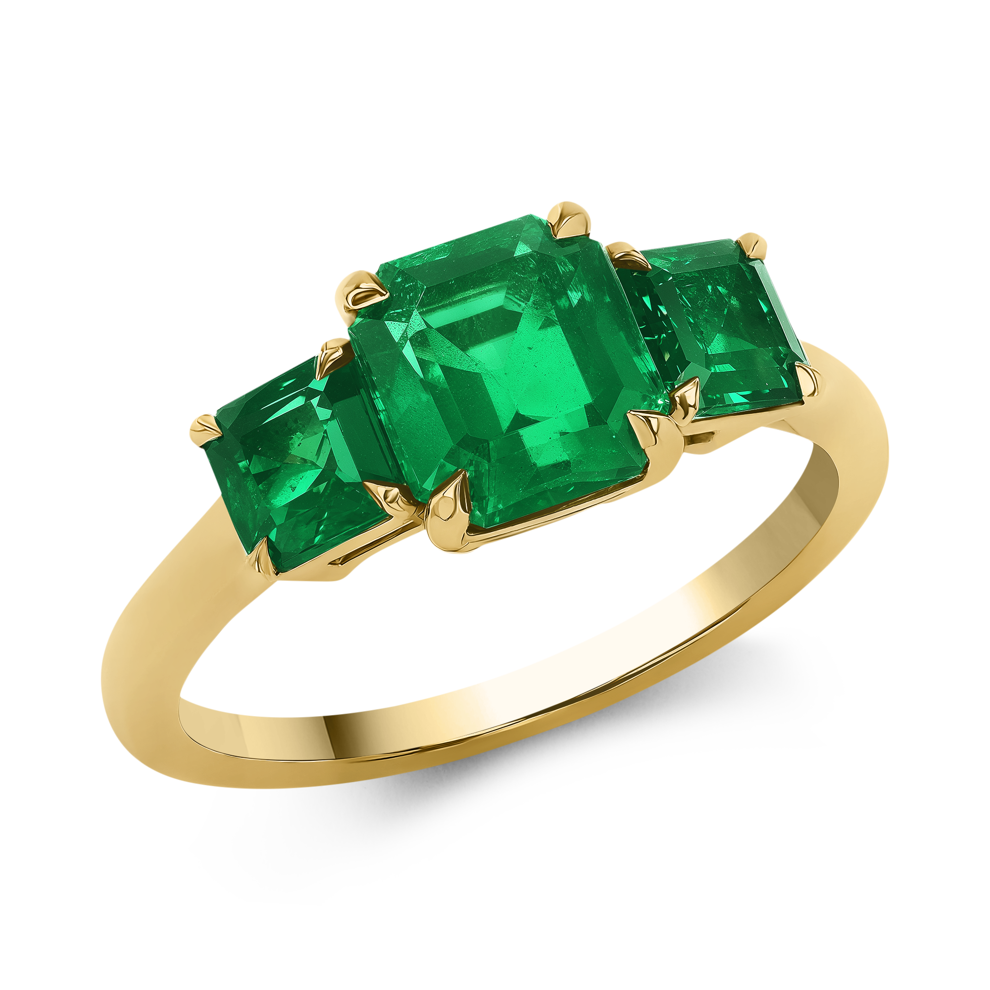 Emerald Cut 2.48ct Zambian Emerald Three Stone Ring Emerald Cut, Claw Set_1