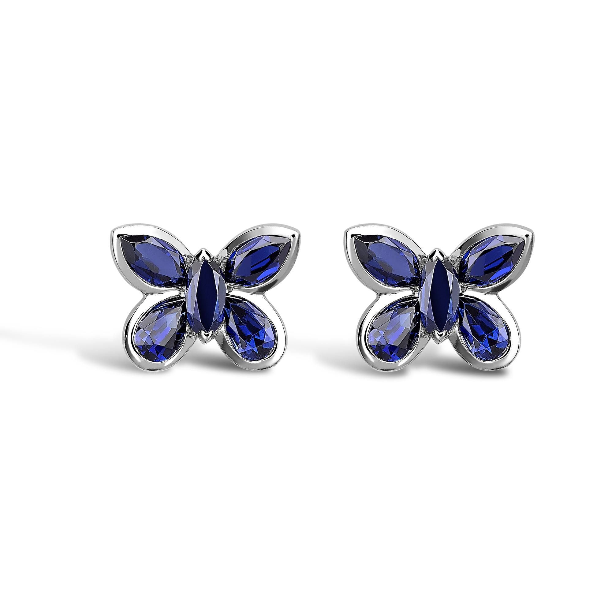 Butterfly Blue Sapphire Stud Earrings Pear and Marquise Cut, Claw Set_1