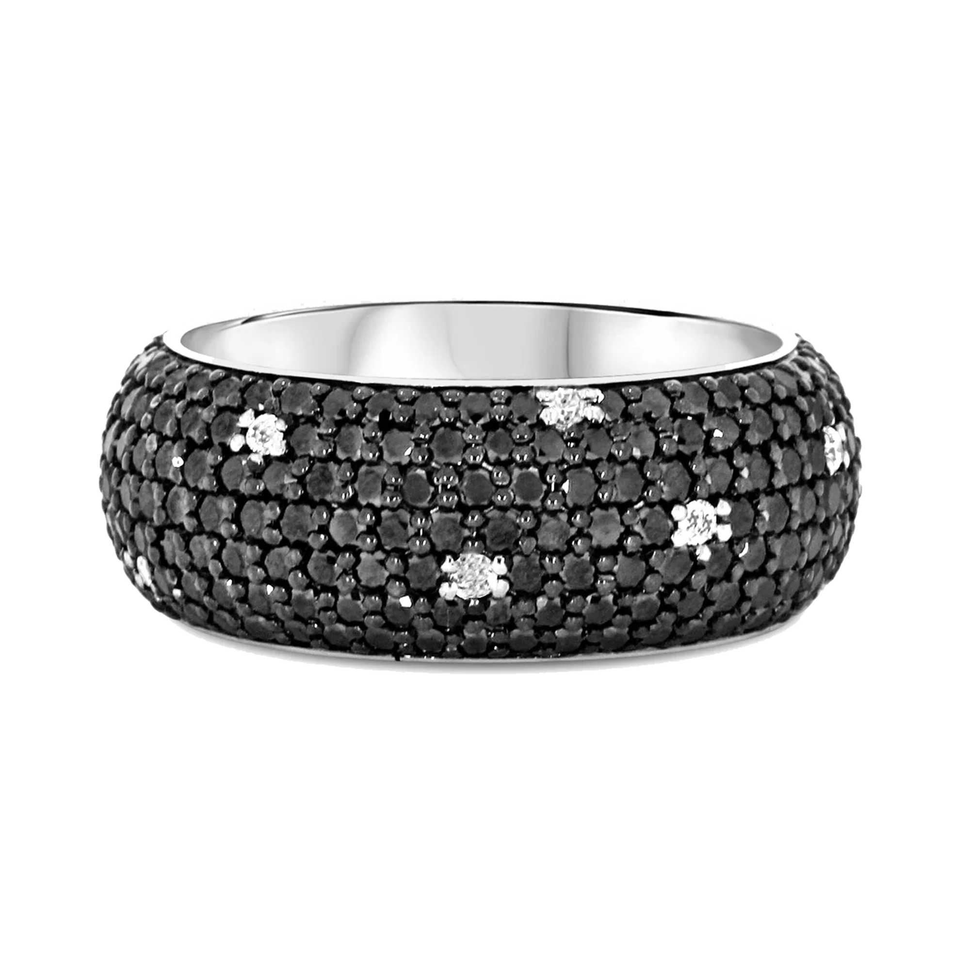 Wide White and Black Diamond Midnight Dress Ring Brilliant Cut, Pave Set_1