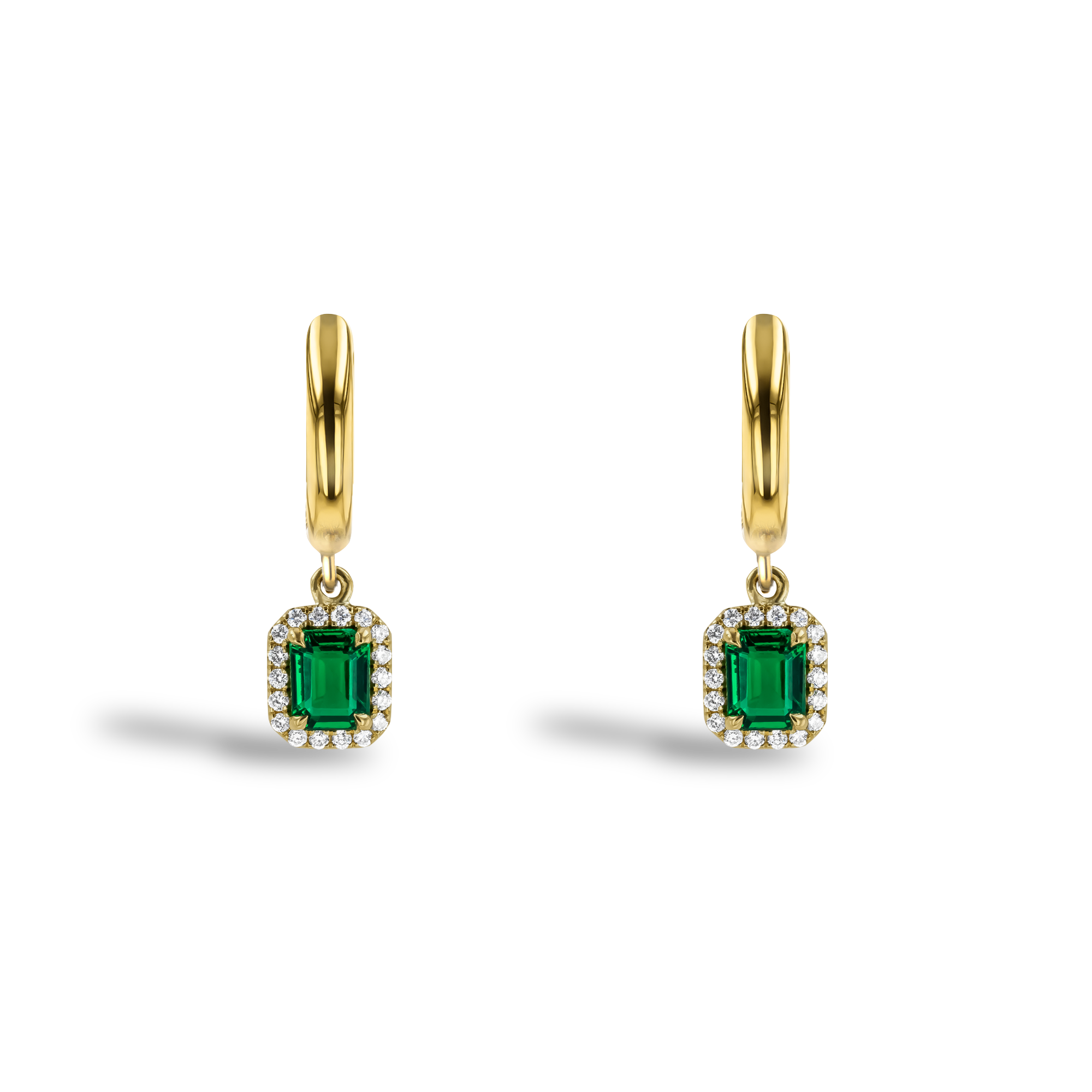 Octagonal Cut 1.05ct Emerald and Diamond Drop Earrings Octagonal Cut, Claw Set_2