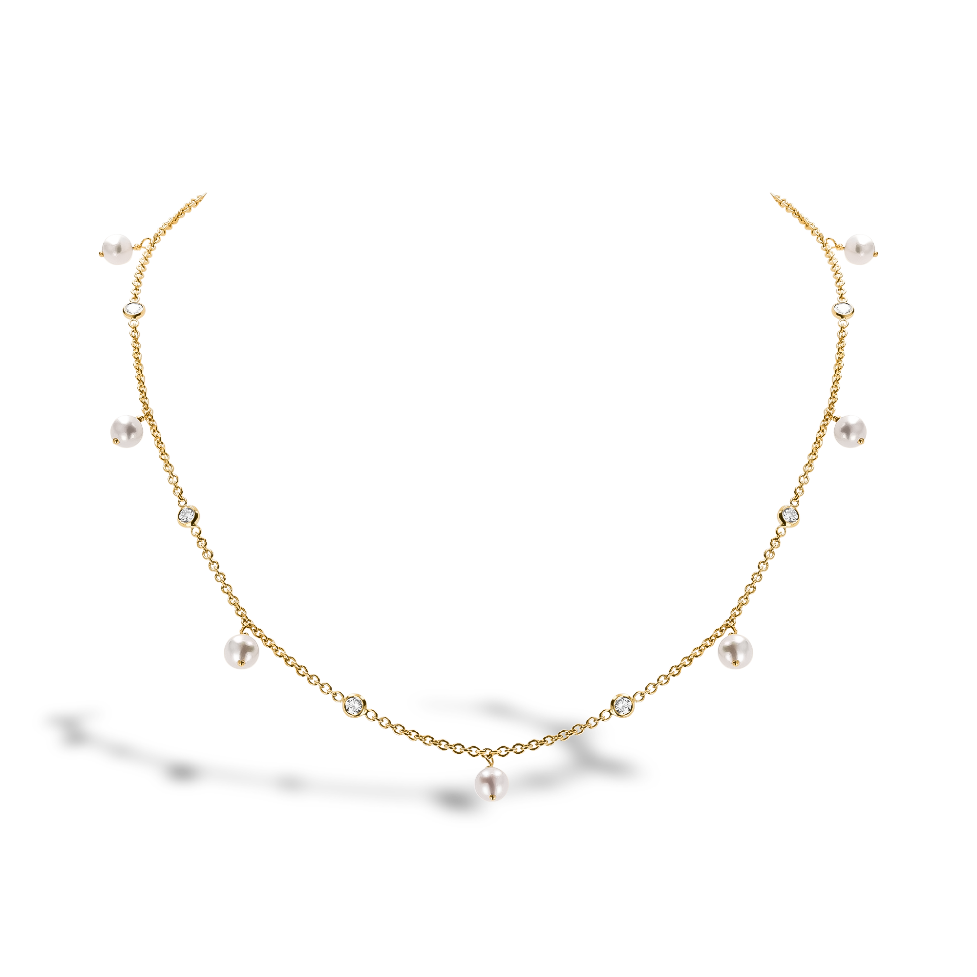 Akoya Pearl and Diamond  Long Necklace Brilliant Cut, Rubover Set_1