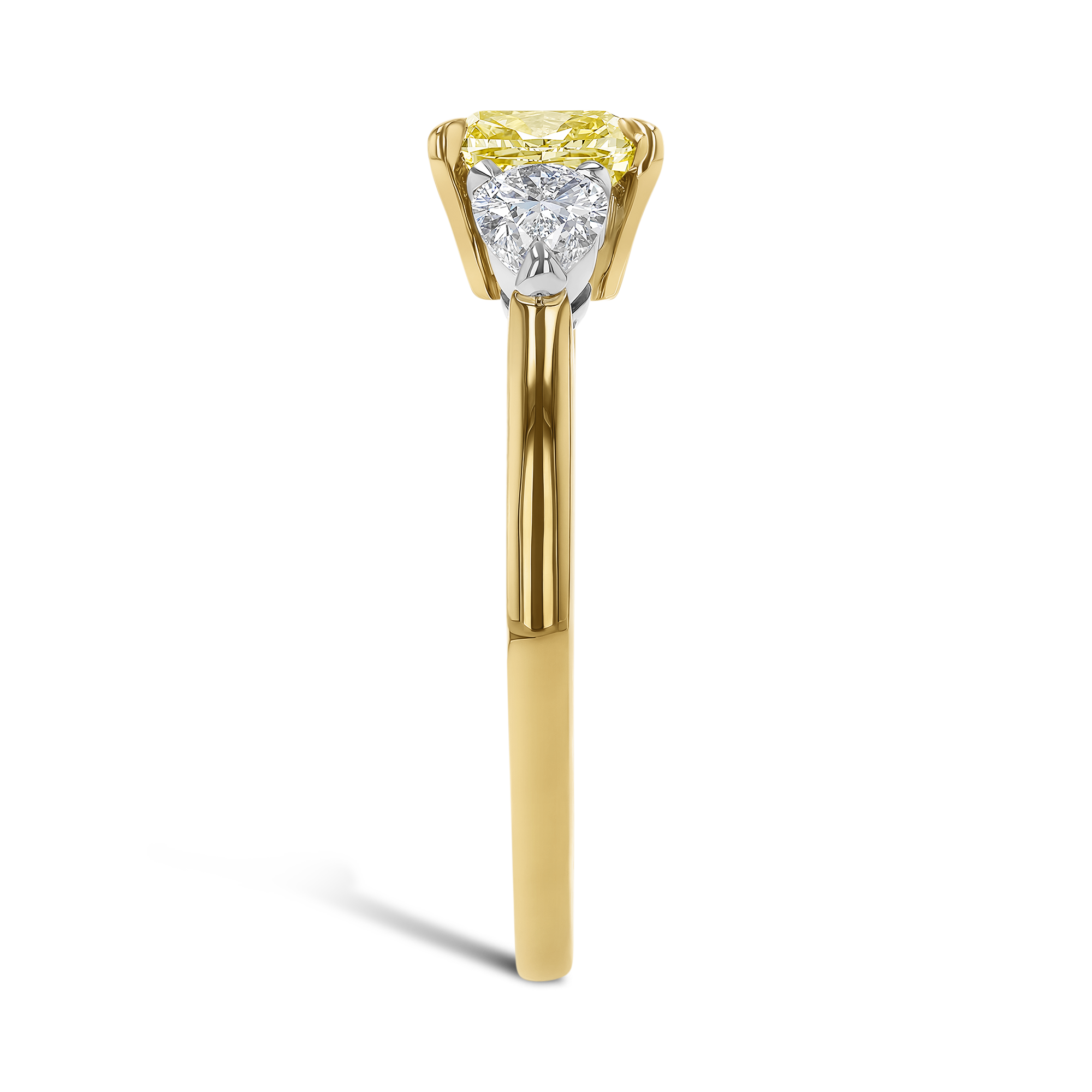 Cushion Cut 1.24ct Kimberley Fancy Intense Yellow Diamond Three Stone Ring Cushion modern cut, Claw set_4