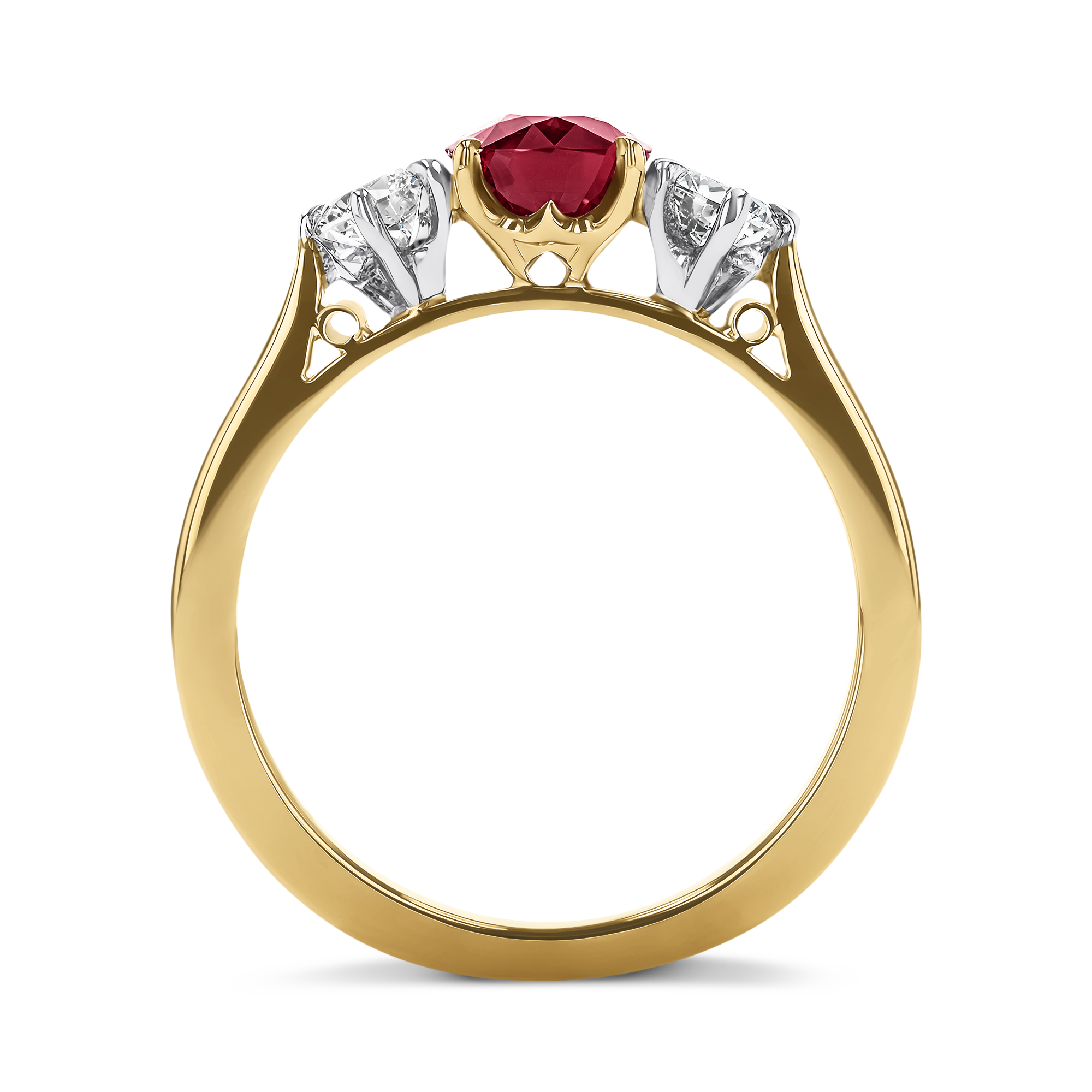 Oval Cut 1.28ct Ruby and Diamond Three Stone Ring Oval Cut, Claw Set_3