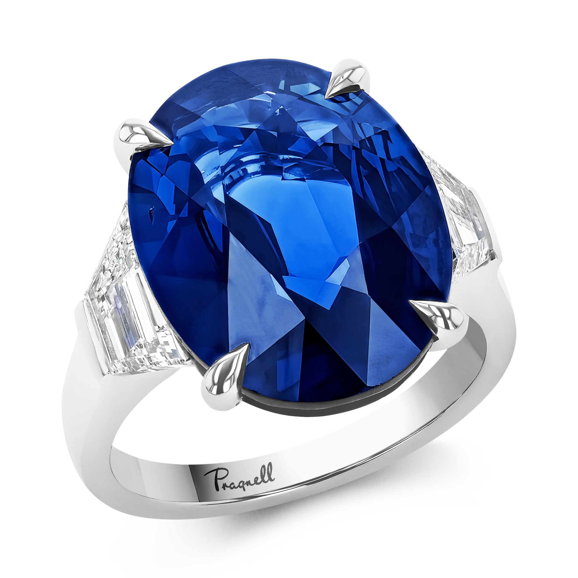 Masterpiece Oval Cut 11.03ct Sri Lankan Sapphire and Diamond Ring Oval & Trapeze Cut, Claw Set_1