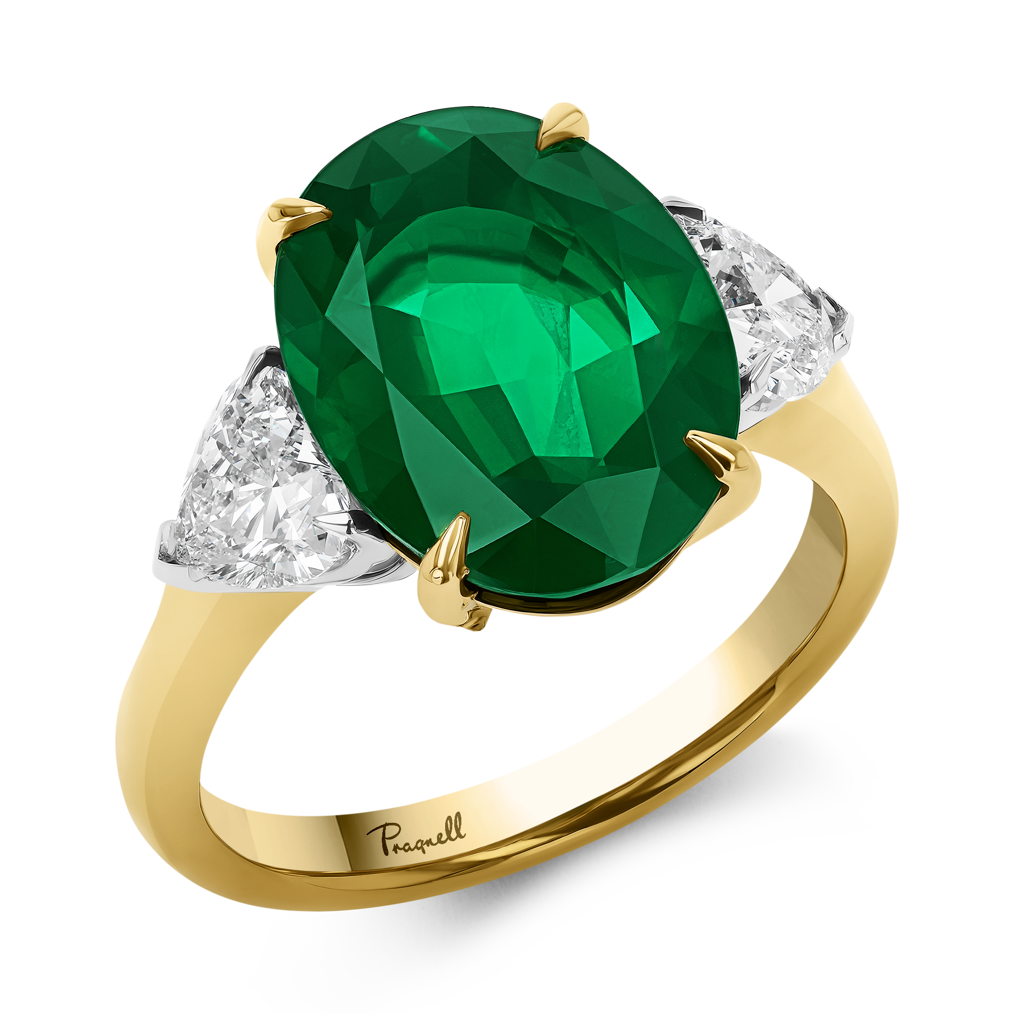 Venus Setting 4.87ct Emerald and Diamond Three Stone Ring Oval Cut, Claw Set_1