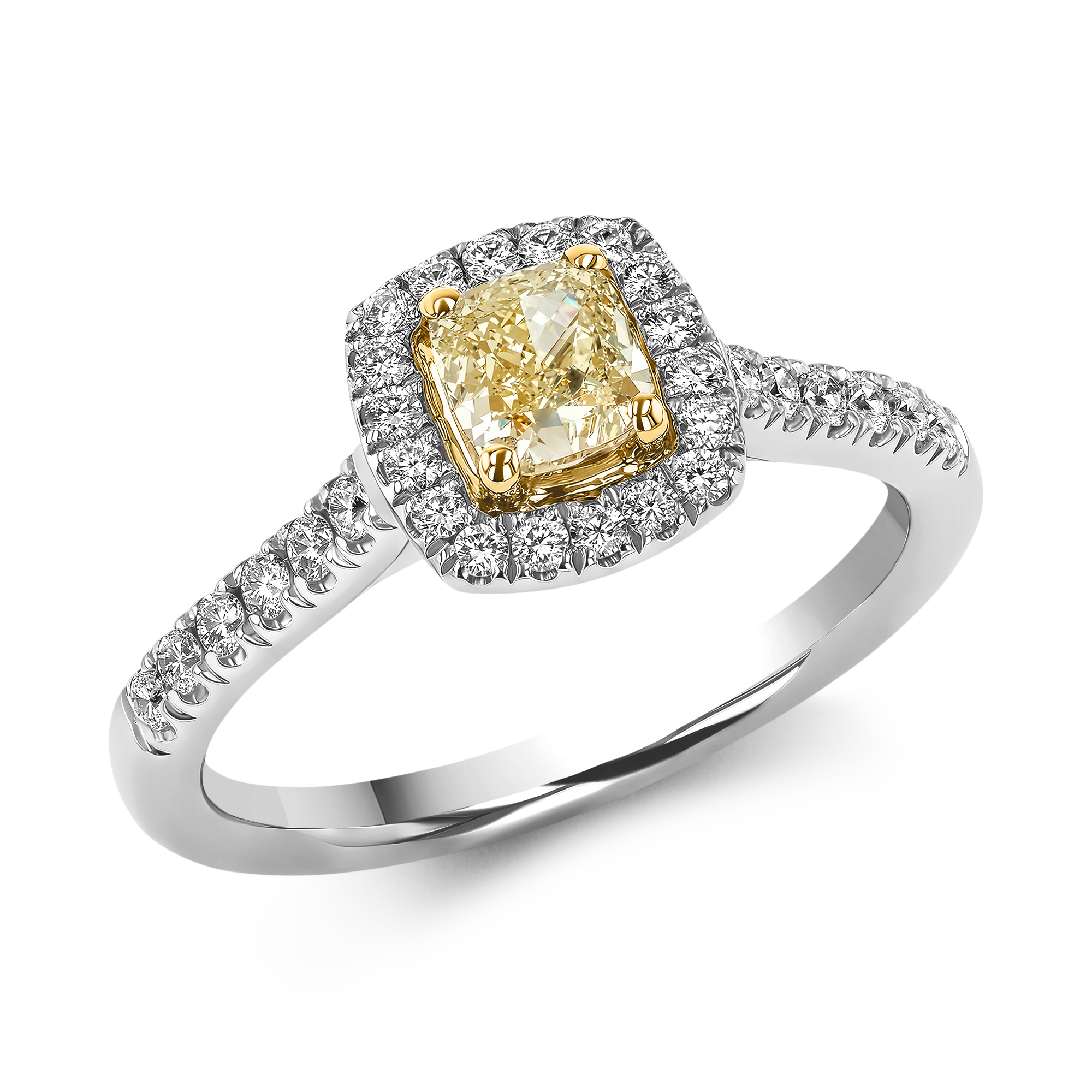 Celestial 0.54ct Fancy Yellow Diamond Cluster Ring Cushion modern cut, Claw set_1