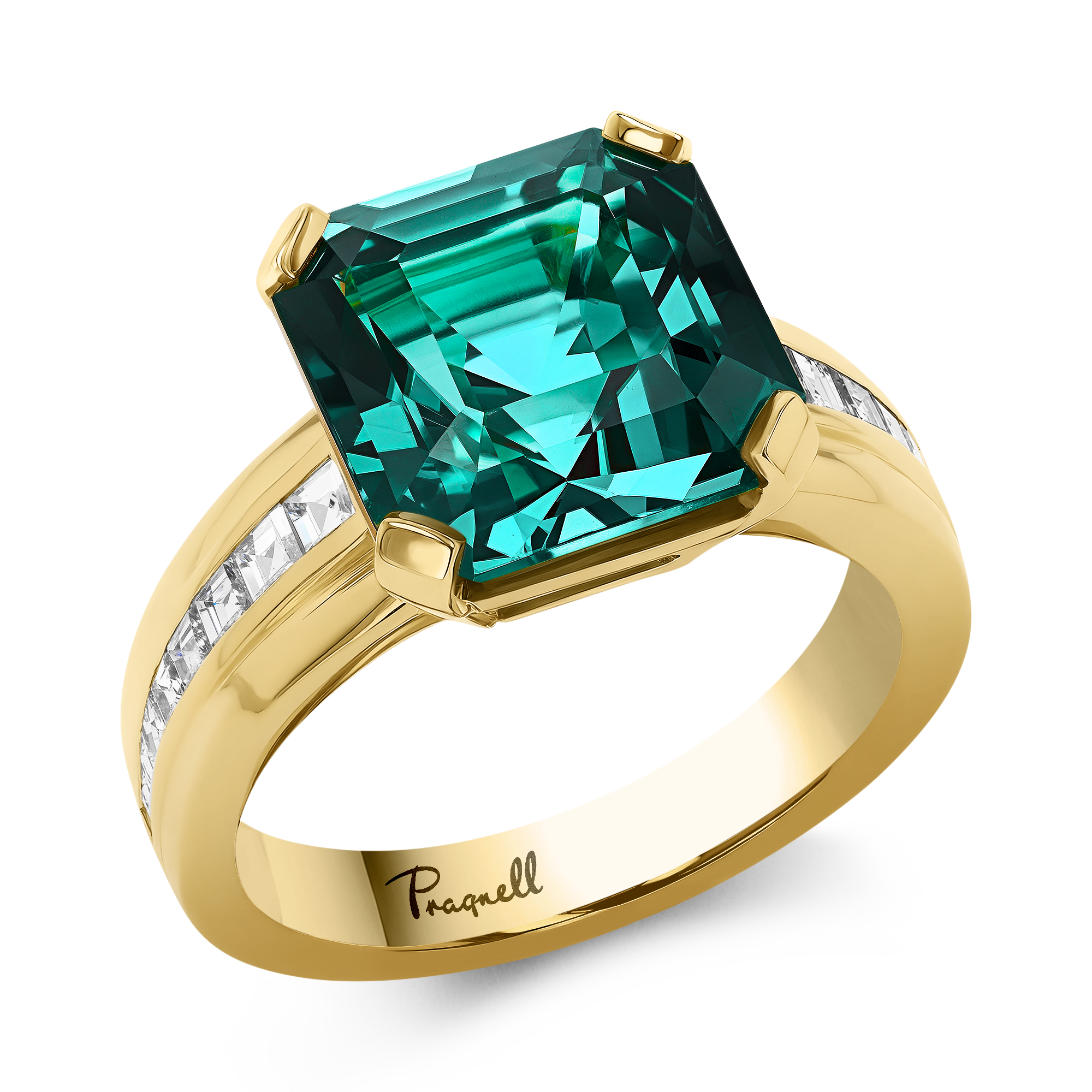 Masterpiece 6.03ct Namibian Lagoon Tourmaline and Diamond  Ring Octagon Cut, Claw Set_1