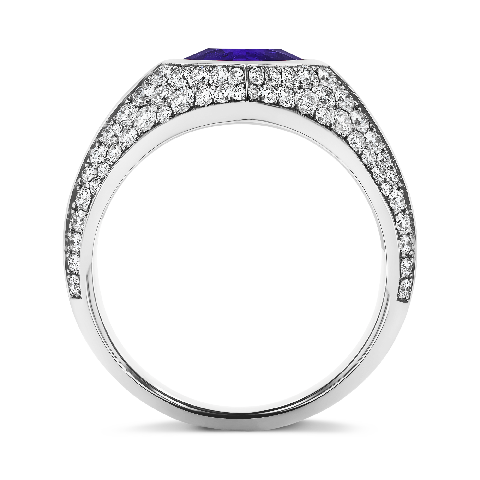 Square Cut 1.18ct Tanzanite and Diamond Ring in 18ct White Gold Square Cut, Rubover Set_3