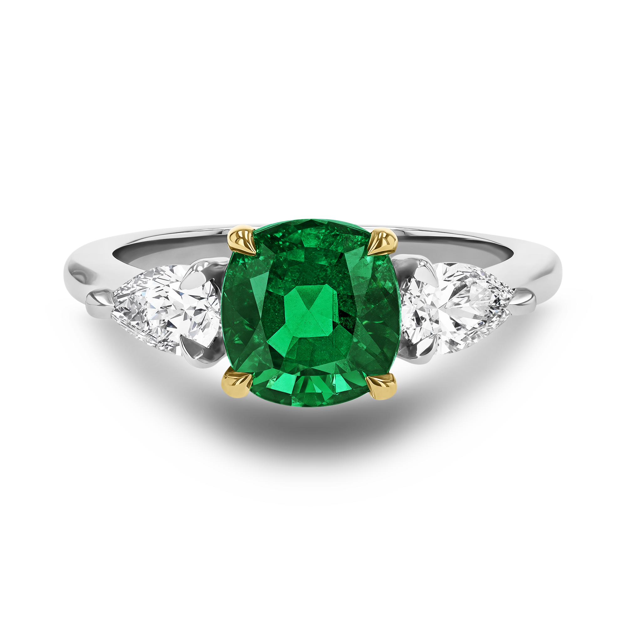 Cushion Cut 1.85ct Zambian Emerald and Diamond Ring Cushion Modern & Pear Cut, Claw Set_2