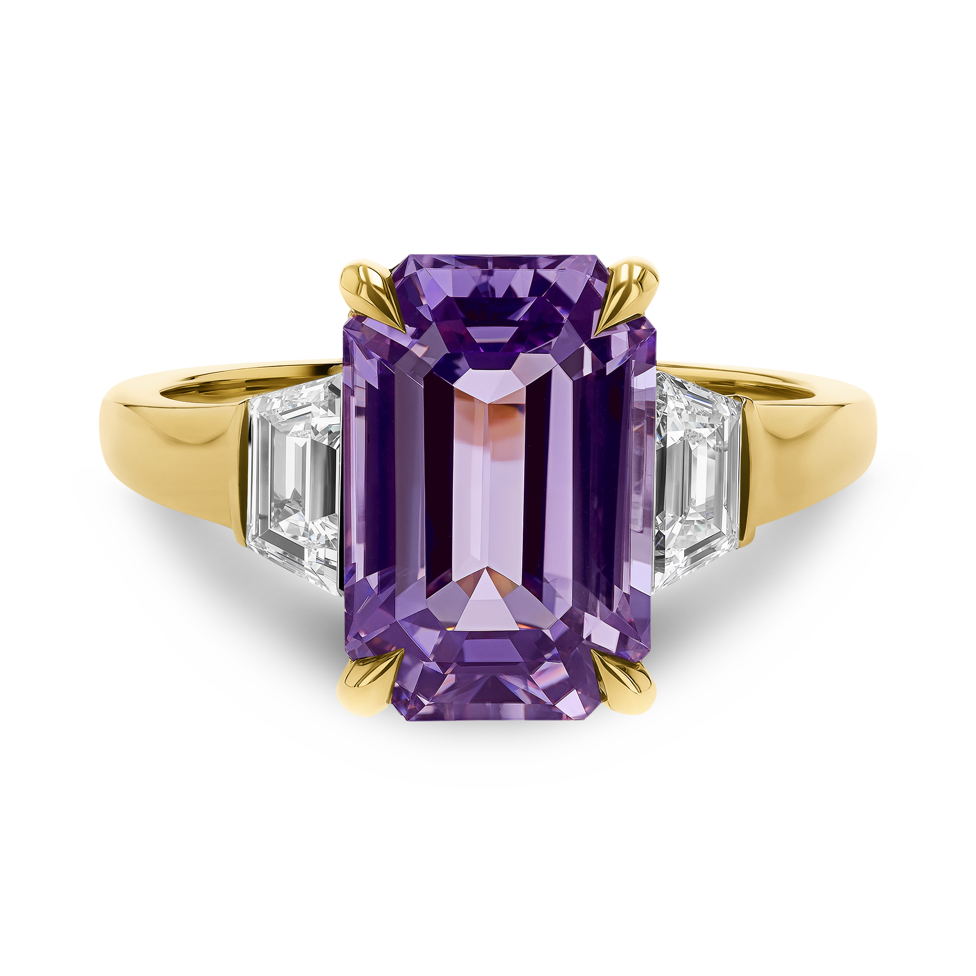 4.52ct Sri Lankan Violet Sapphire and Diamond Three Stone Ring Octagon Cut, Claw Set_2