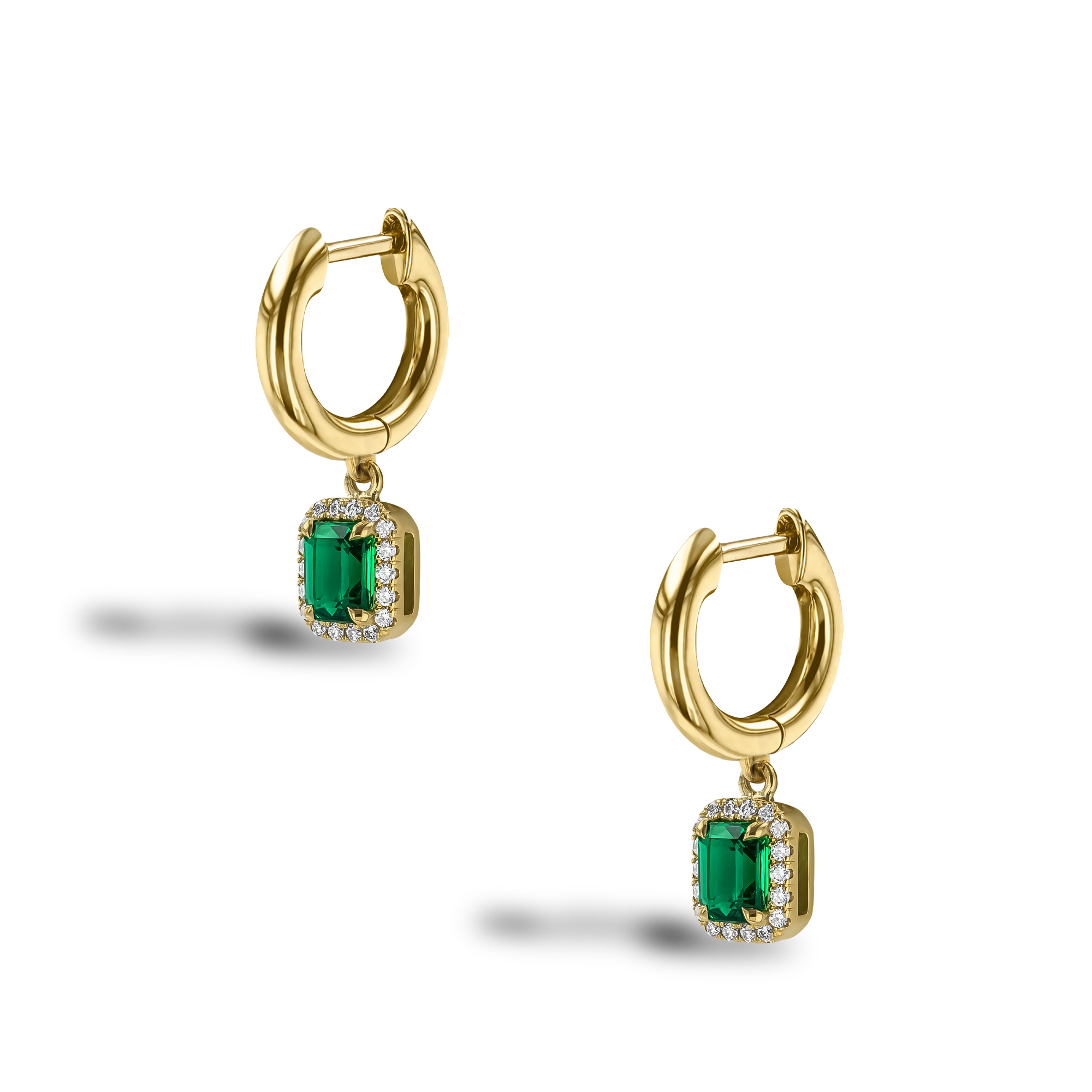 Octagonal Cut 1.05ct Emerald and Diamond Drop Earrings Octagonal Cut, Claw Set_3