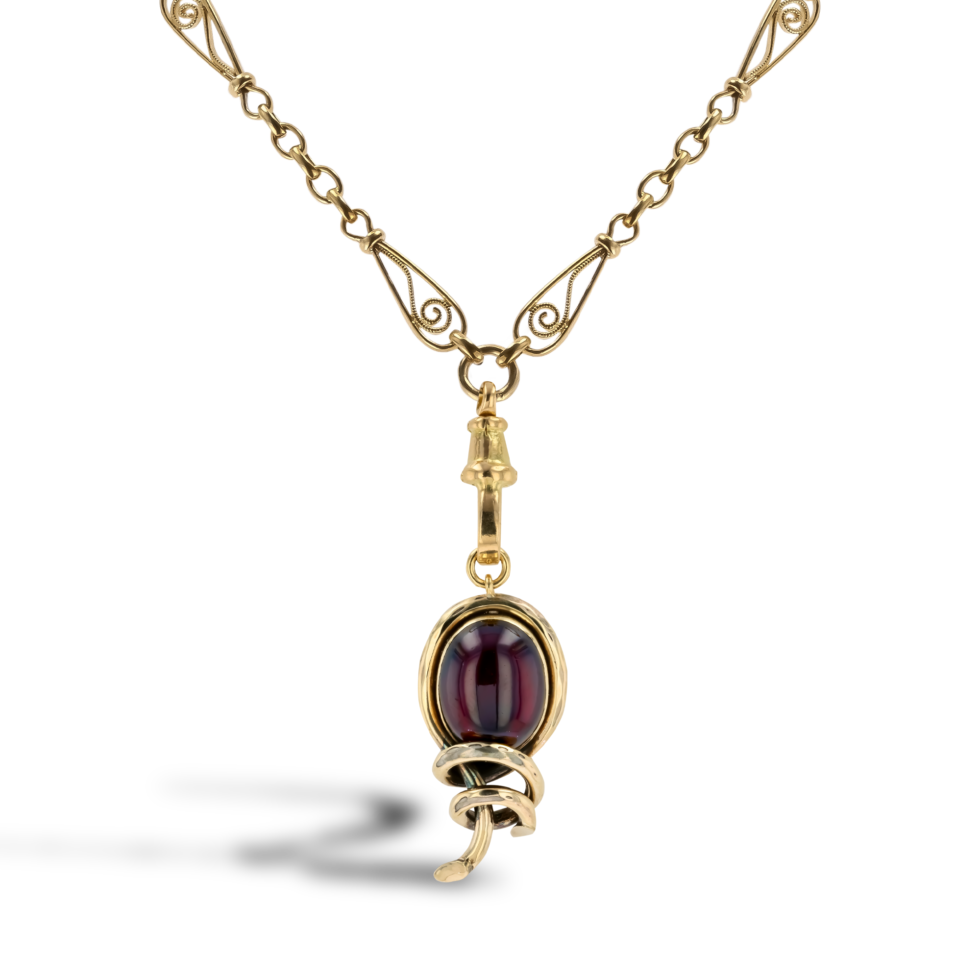 Edwardian Cabochon Garnet Clip Pendant Cabochon Cut, Rubover Set_1