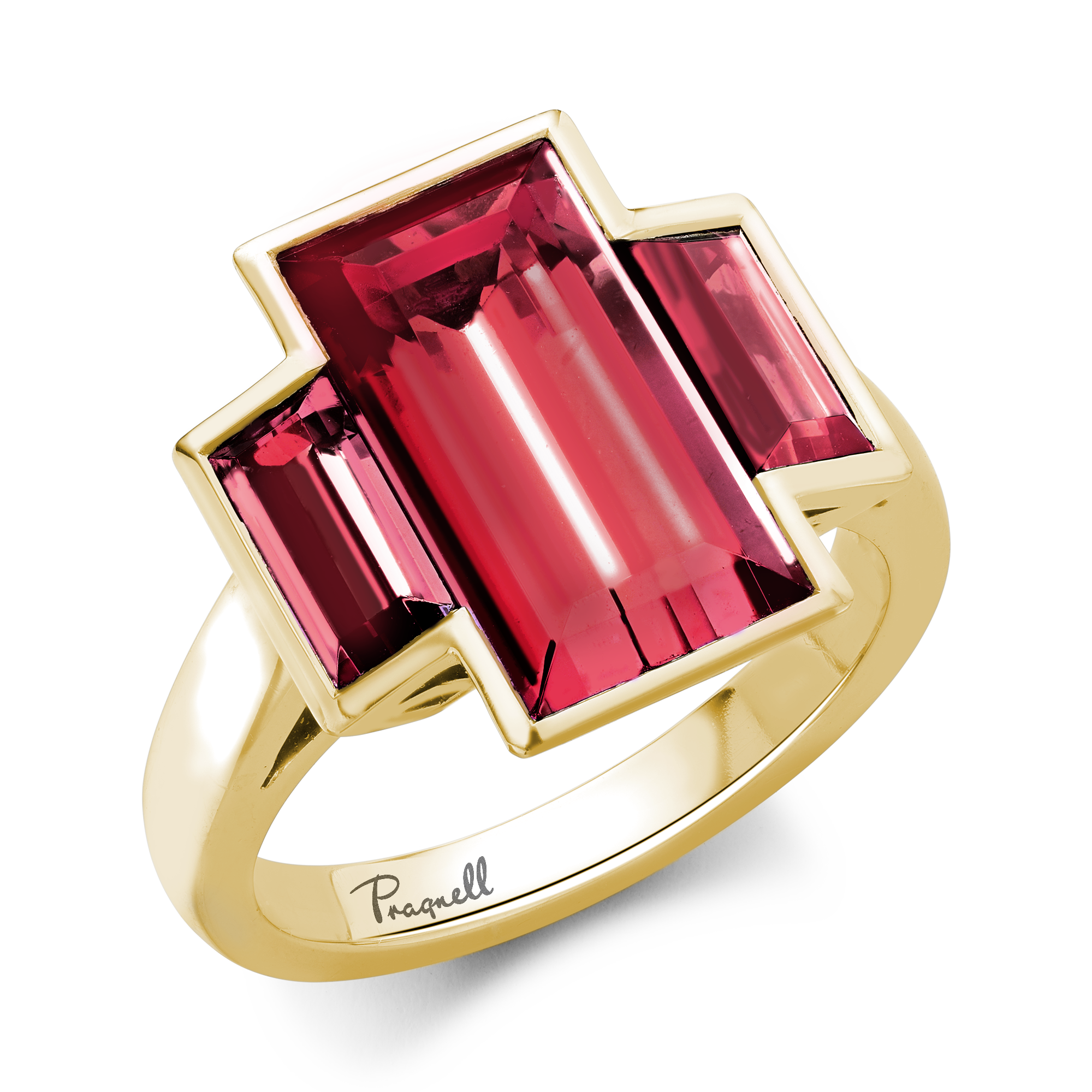 Kingdom Red Tourmaline Ring Baguette Cut, Rubover Set_1