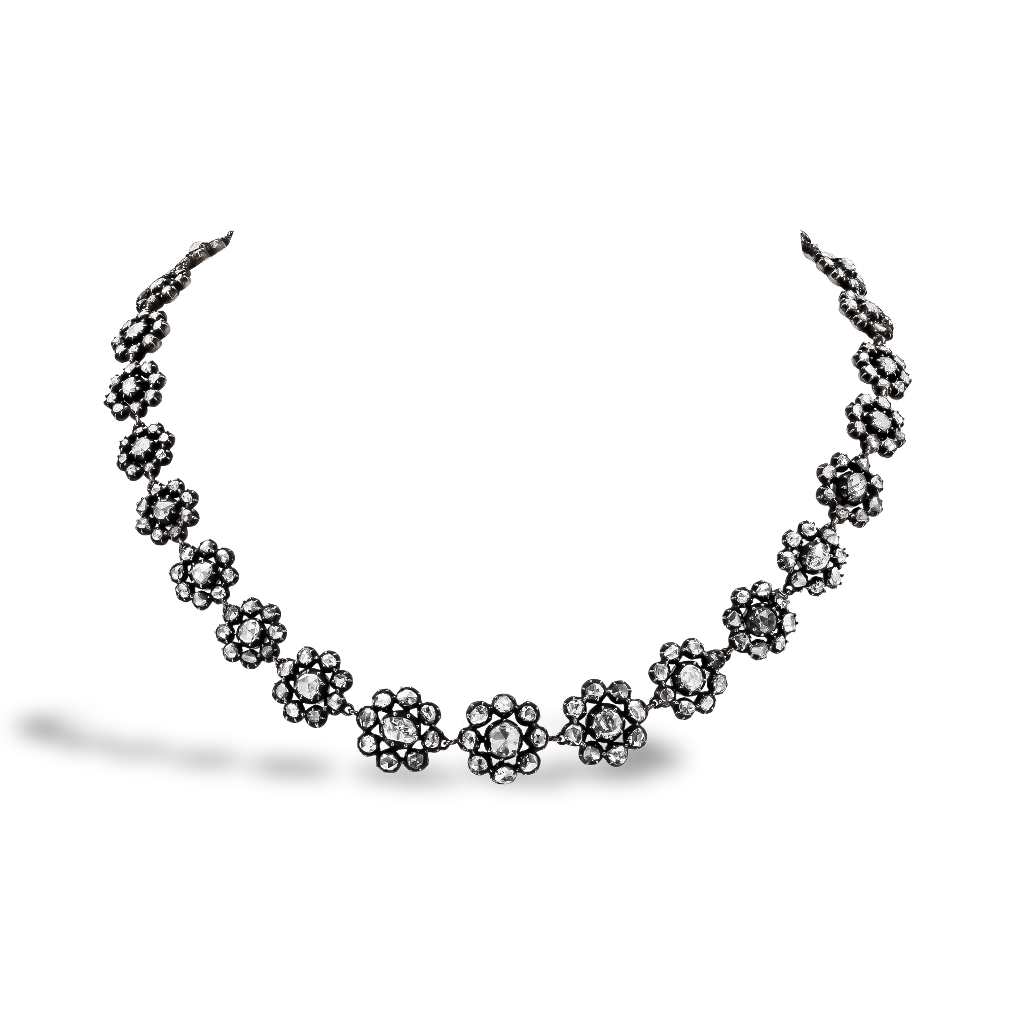 Victorian 6.62ct Native Cut Diamond Floral Cluster Necklace Native Cut, Claw Set_1