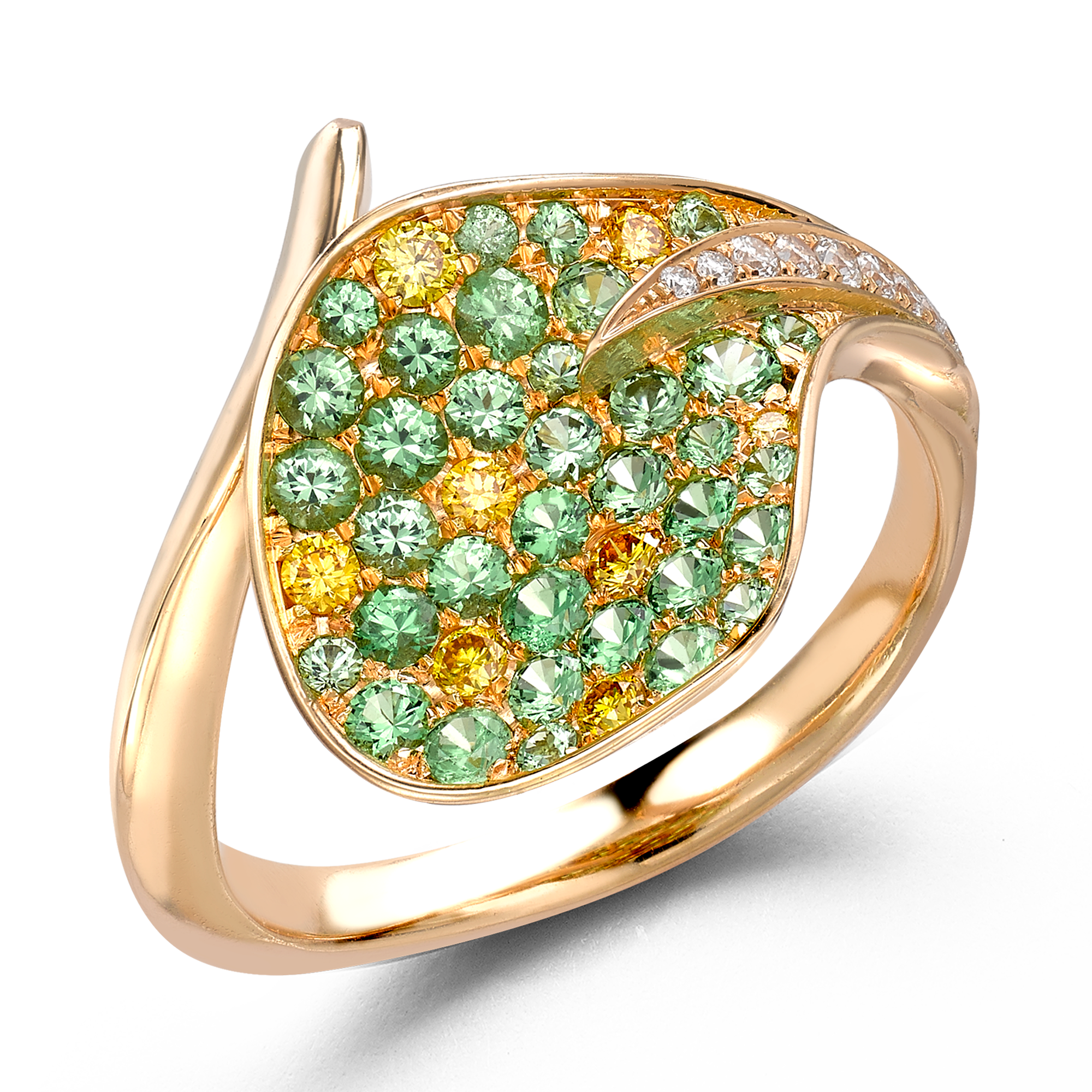 Wildflower Honeysuckle Tsavorite and Yellow Diamond Ring Brilliant Cut, PavéSet_1