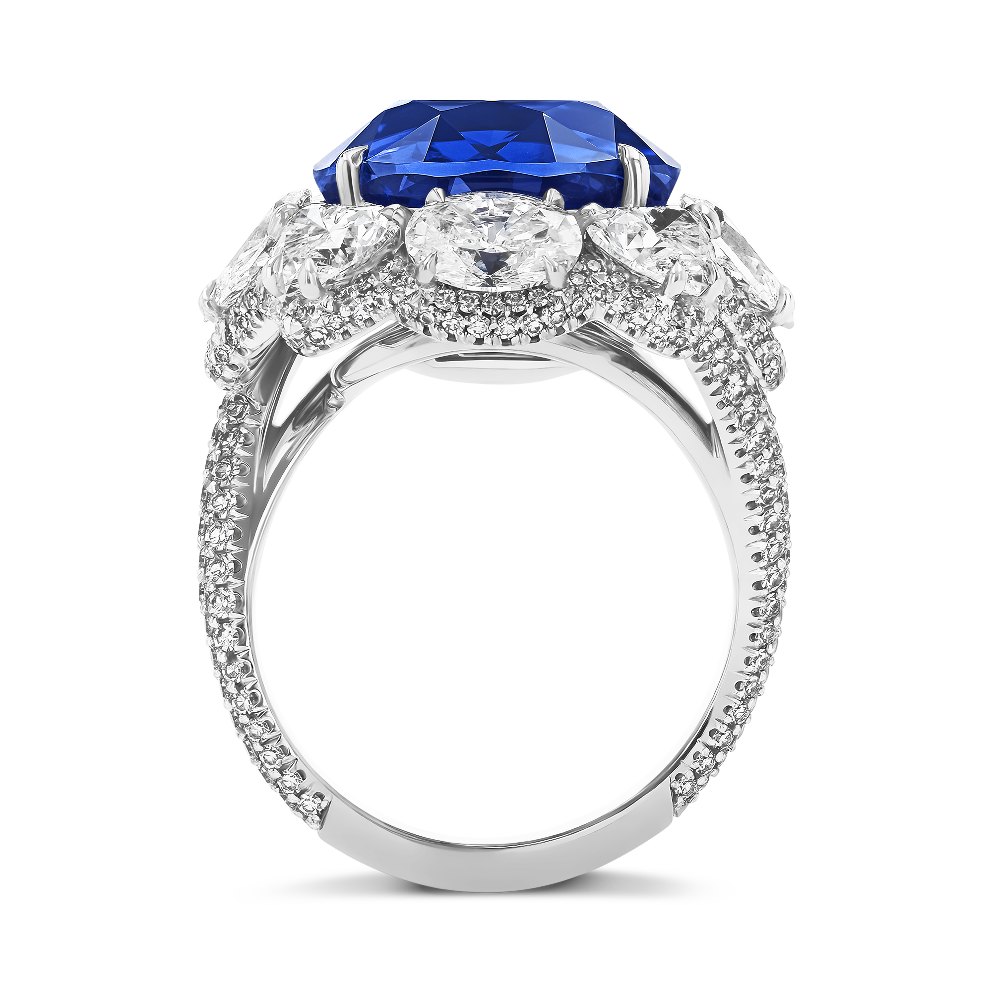 Masterpiece 9.17ct Sri Lankan Royal Blue Sapphire and Diamond Ring Oval, Pear & Heart Cut, Claw Set_3