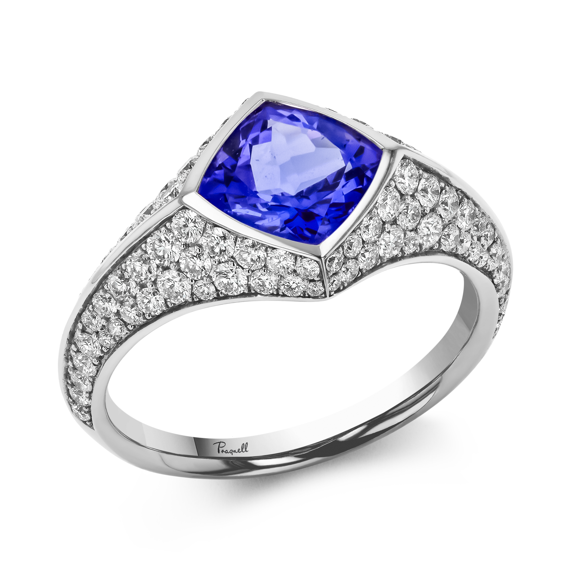 Square Cut 1.18ct Tanzanite and Diamond Ring Square Cut, Rubover Set_1