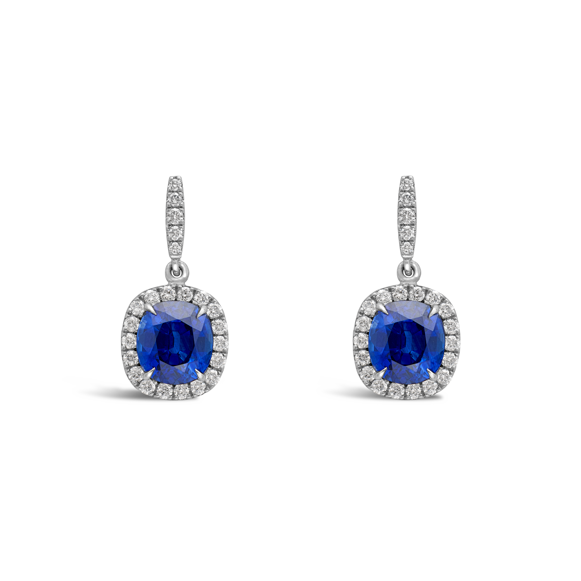 Madagascan Cushion Sapphire Drop Earrings Cushion & Brilliant Cut, Claw Set_1