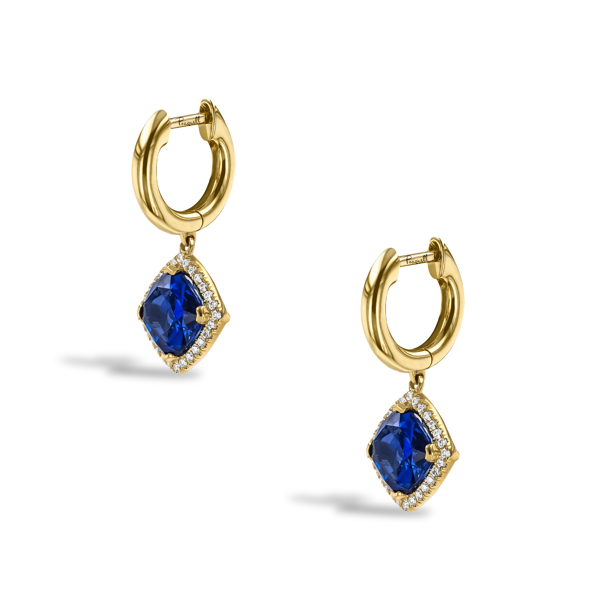 Madagascan 2.37ct Sapphire and Diamond Cluster Drop Earrings Cushion modern cut, Claw set_3