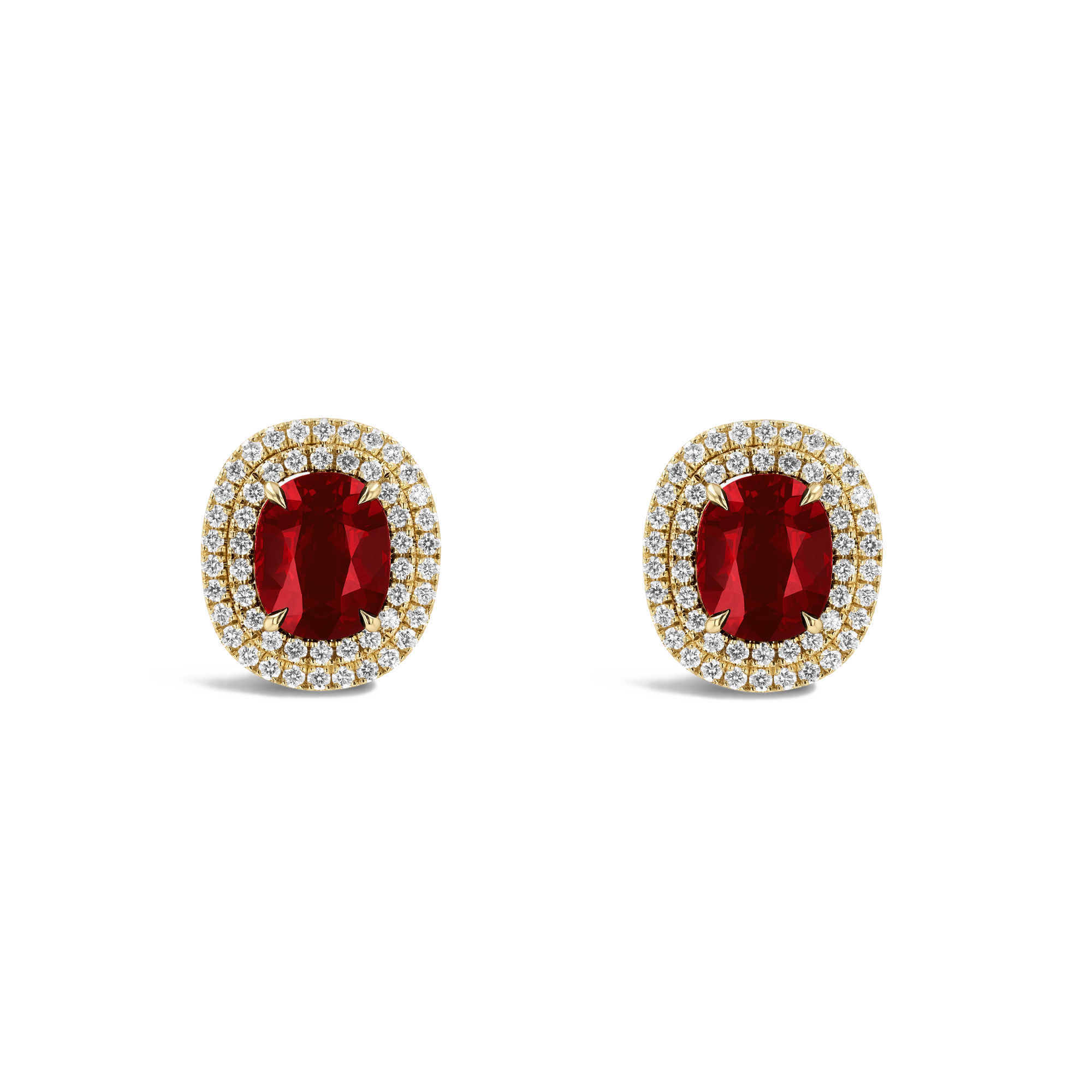 Mozambique Ruby Cluster Earrings with Diamond Halo Oval Cut, Four Claw Set_1