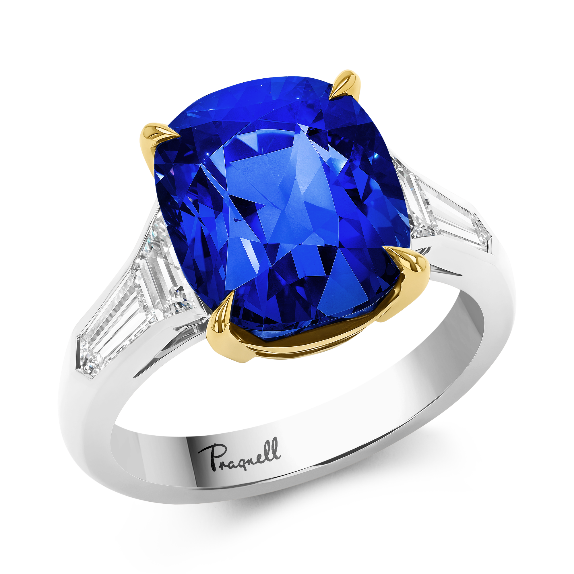 Cushion Cut 8.00ct Kashmir Sapphire and Diamond Ring Cushion & Trapeze Cut, Claw Set_1