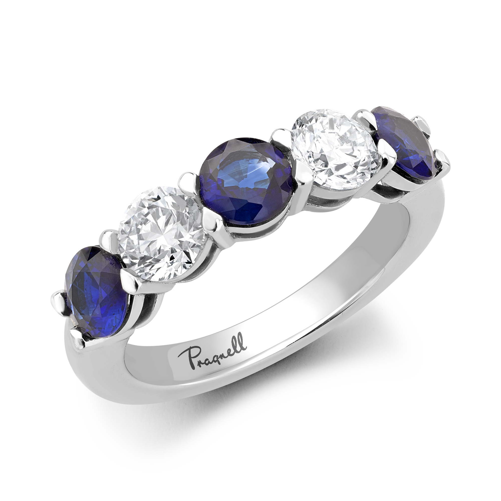 Five Stone Sapphire and Diamond  Ring Round Brilliant Cut, Claw Set_1