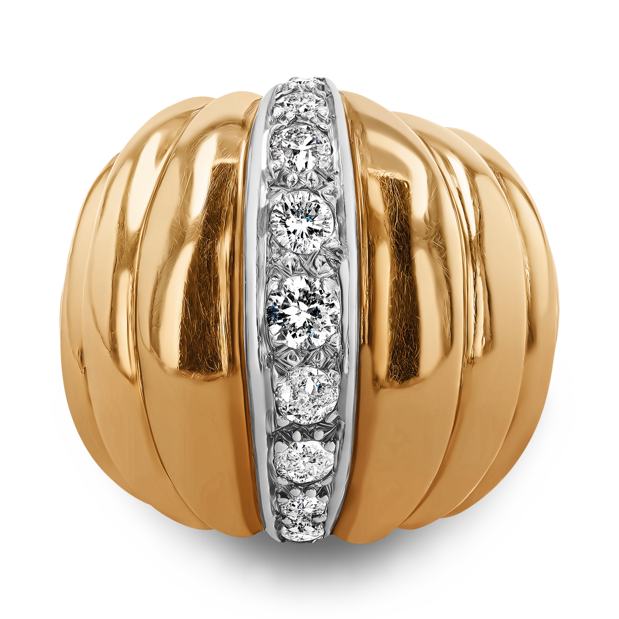 Retro Diamond Bombe Ring Brilliant Cut, Rubover Set_2