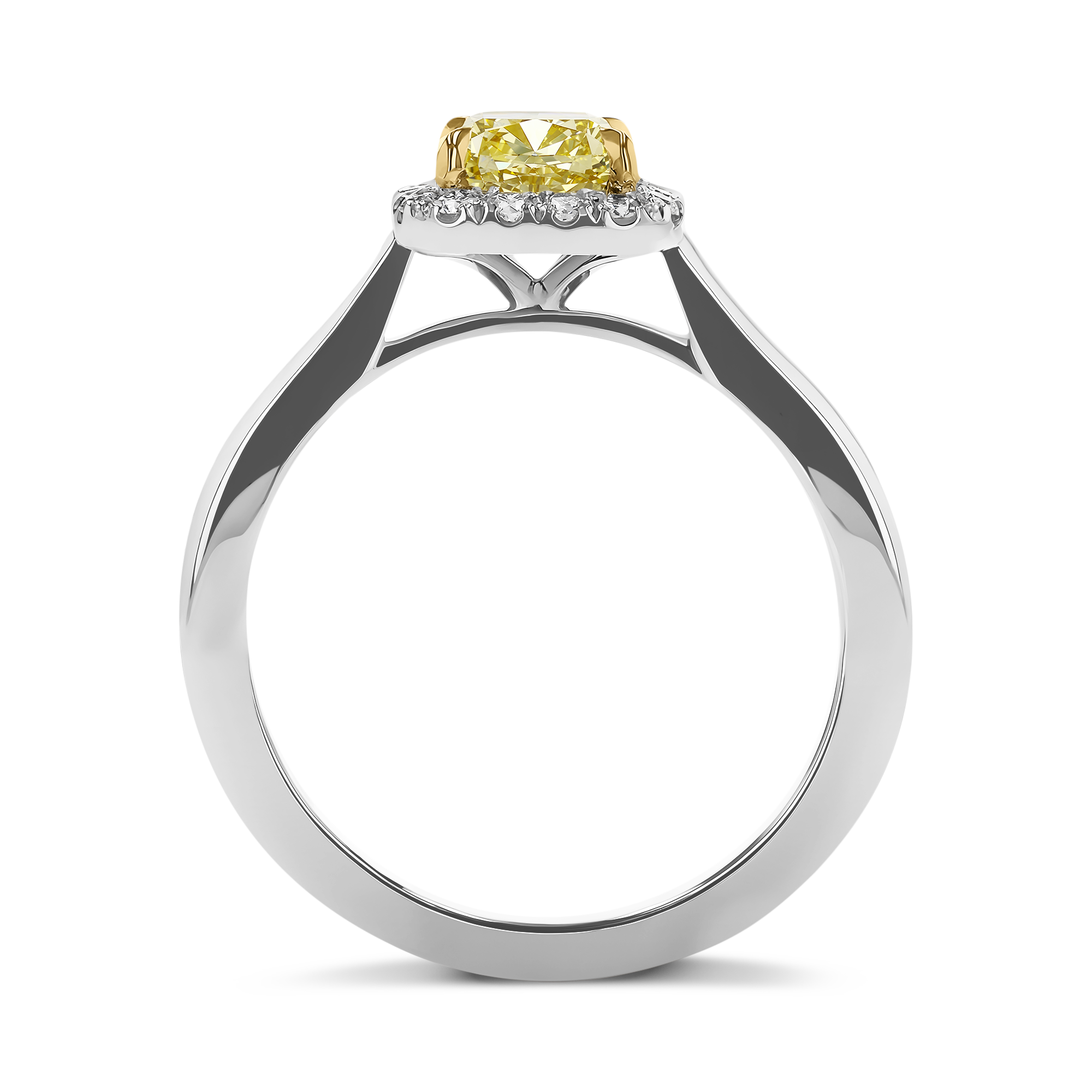 Cushion Cut 1.30ct Kimberley Fancy Yellow Diamond Cluster Ring Cushion modern cut, Claw set_3