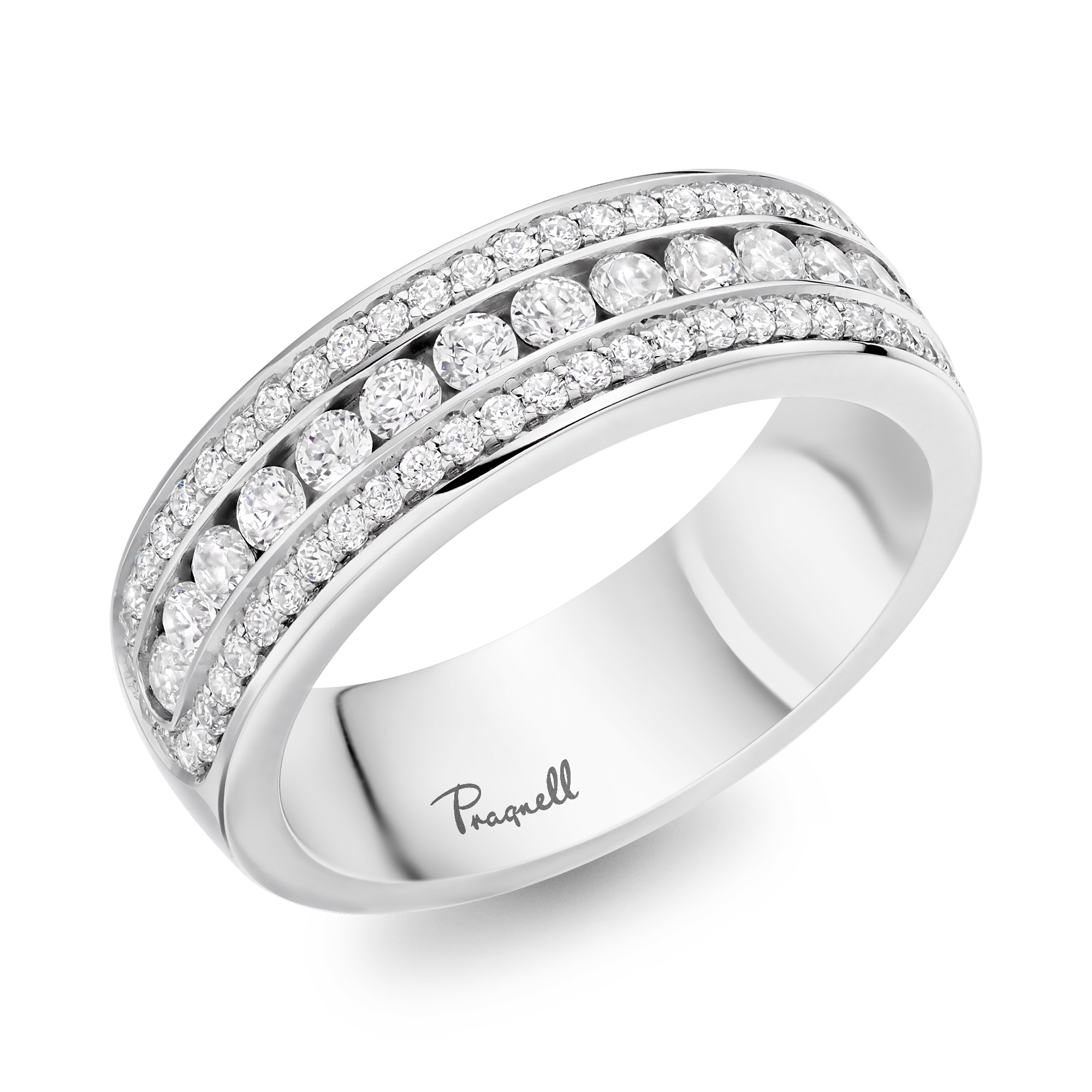 Round Brilliant Cut Diamond Three-Row Ring Brilliant Cut, Half Eternity, Channel Set_1