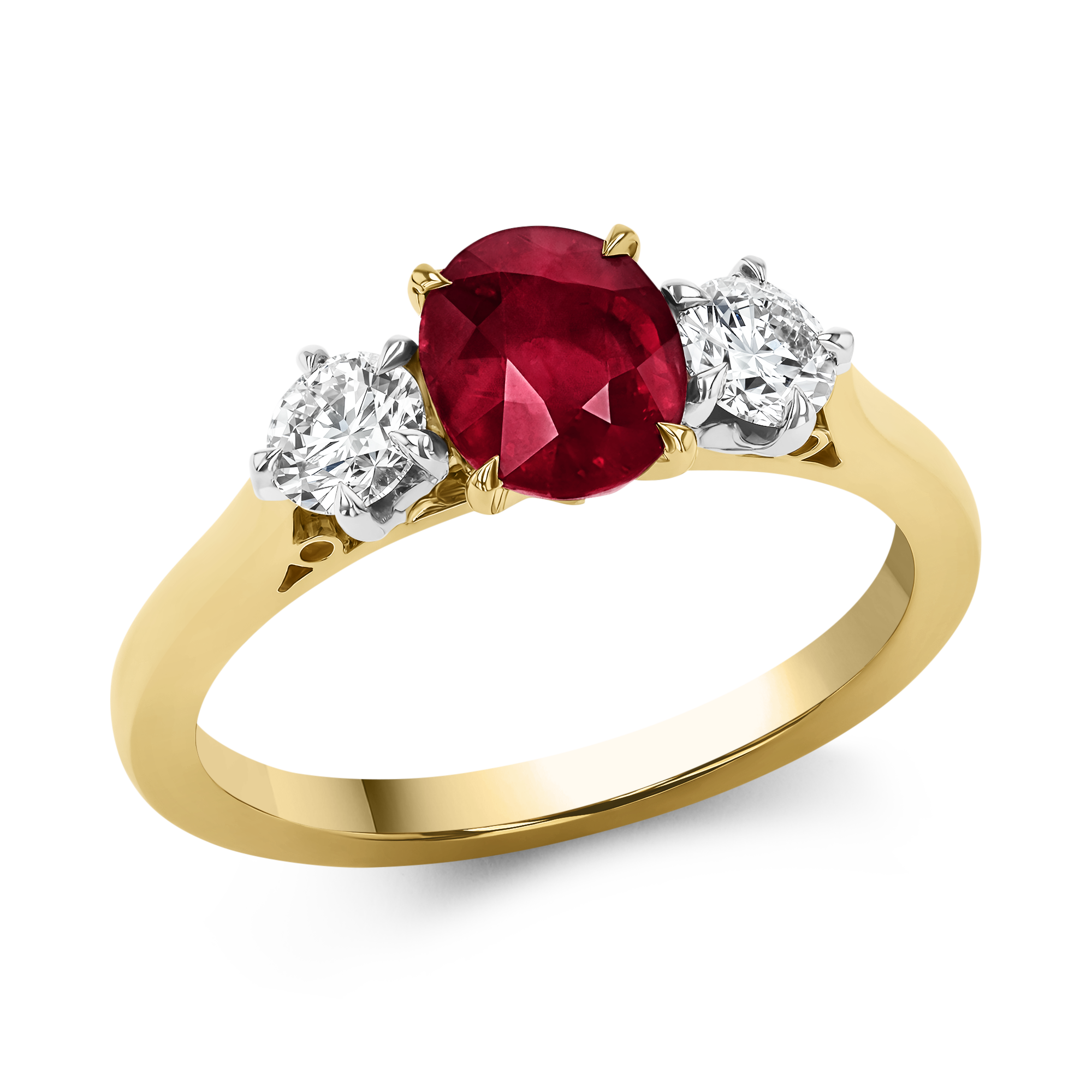 Oval Cut 1.28ct Ruby and Diamond Three Stone Ring Oval Cut, Claw Set_1