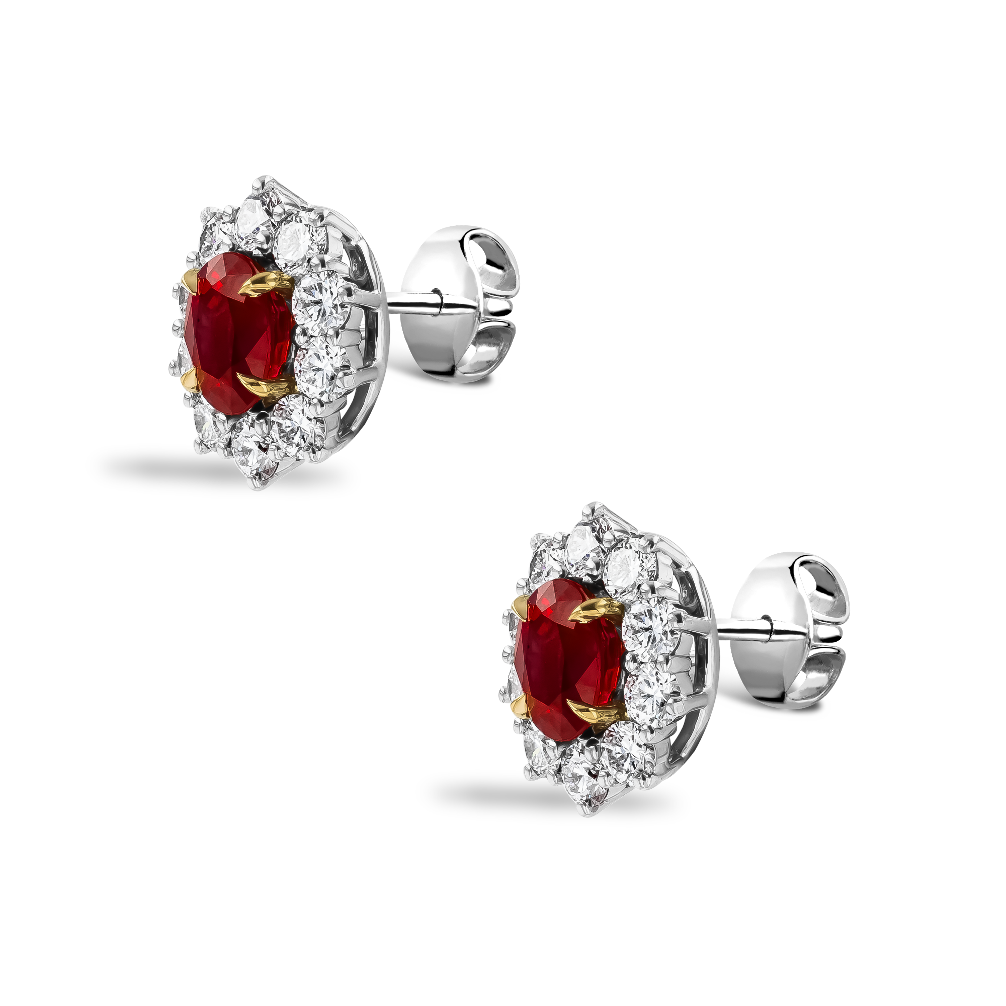 Oval Ruby and Diamond Cluster Earrings Oval & Brilliant Cut, Claw Set_2