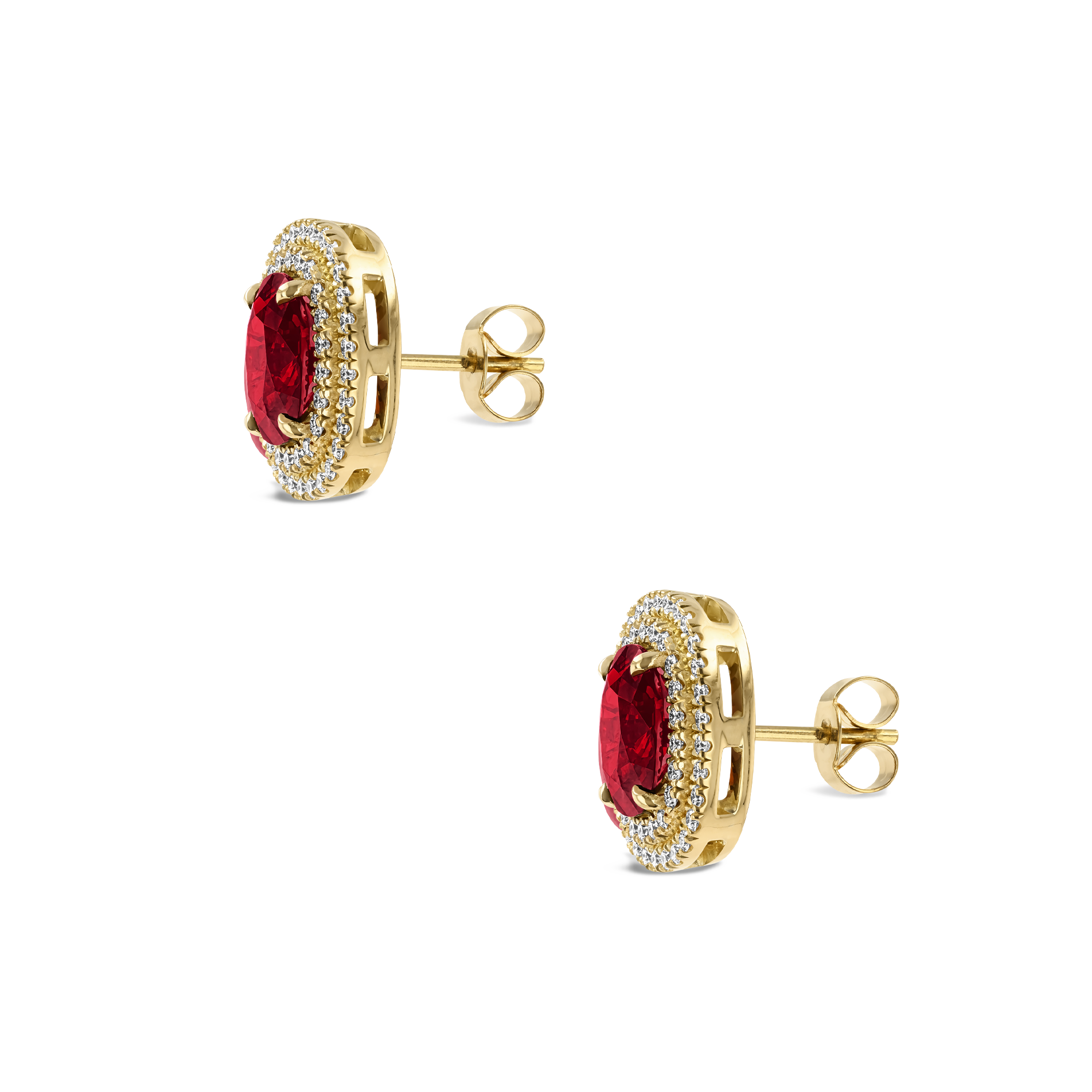 Mozambique Ruby Cluster Earrings with Diamond Halo Oval Cut, Four Claw Set_2