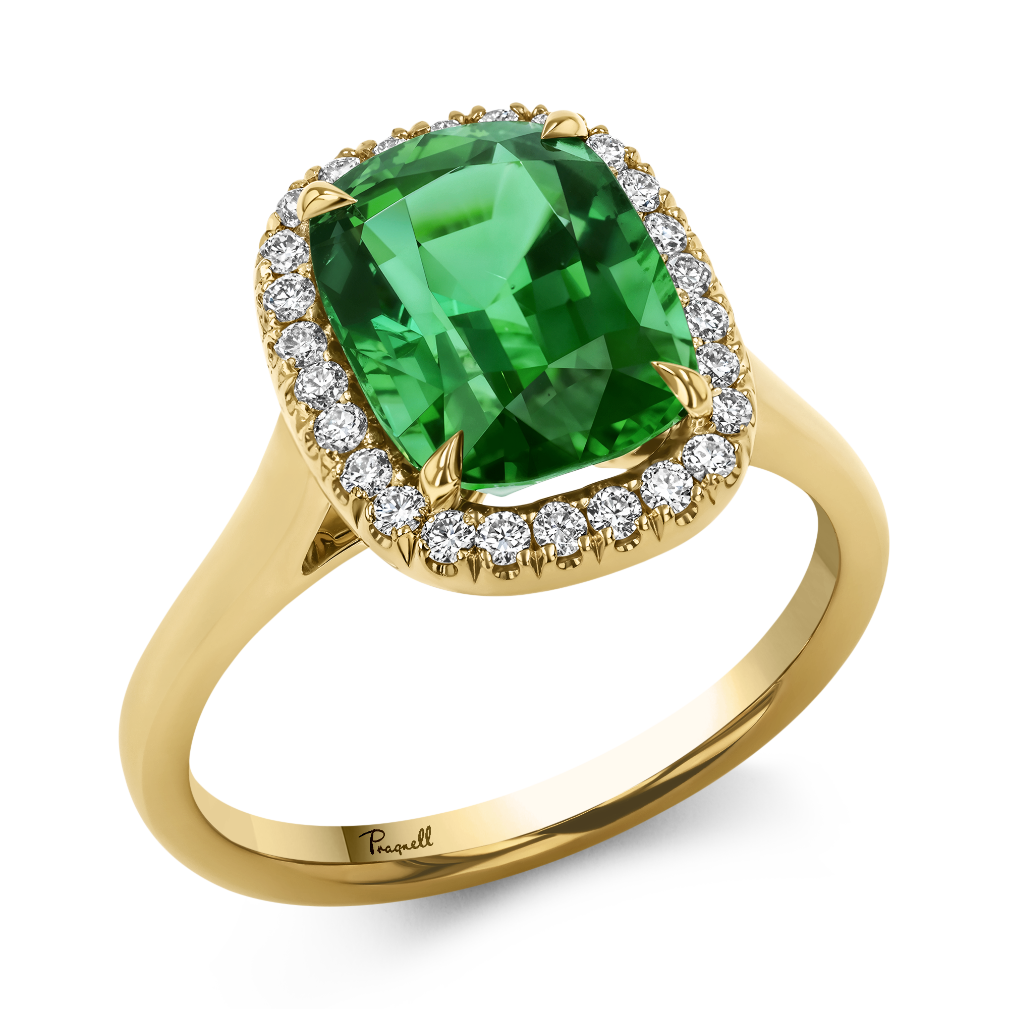 Cushion Cut 3.61ct Tourmaline and Diamond Cluster Ring Cushion modern cut, Claw set_1