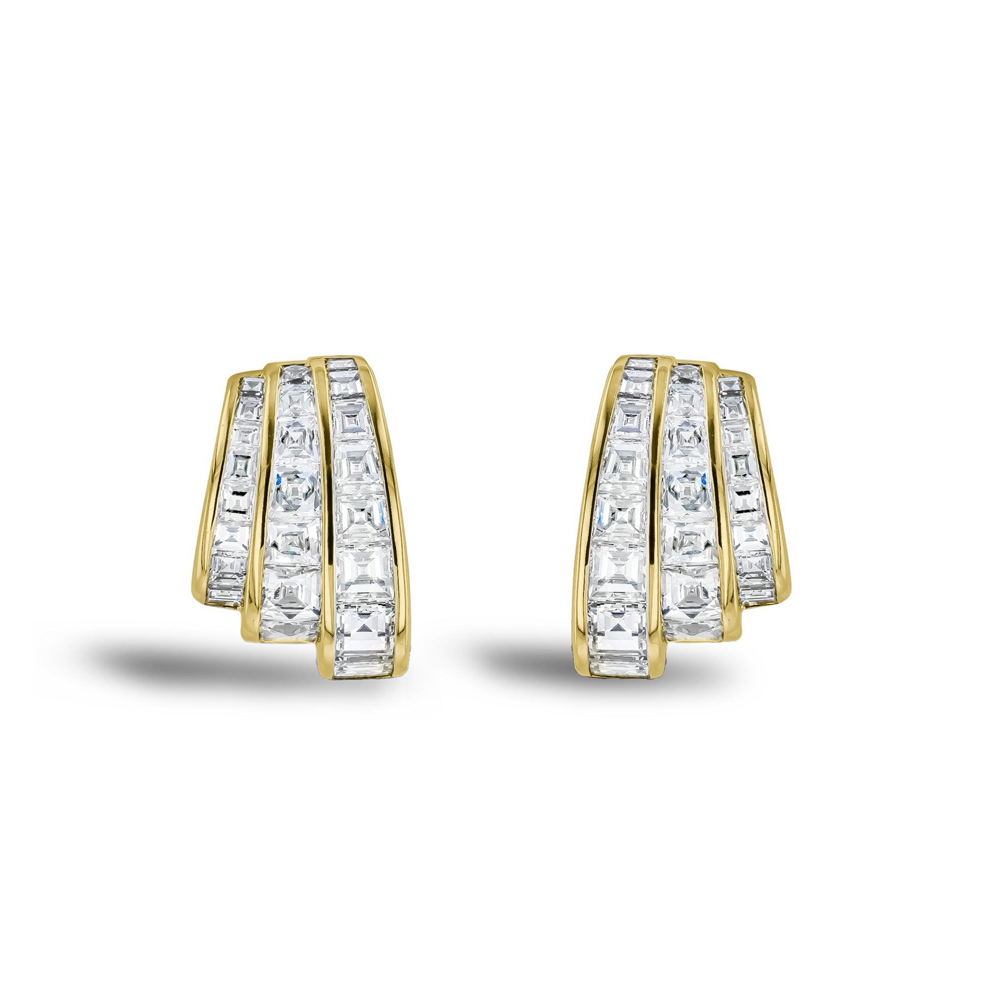 Manhattan 2.16ct Three Row Fan Diamond Earrings Carre & French Cut, Channel Set_1