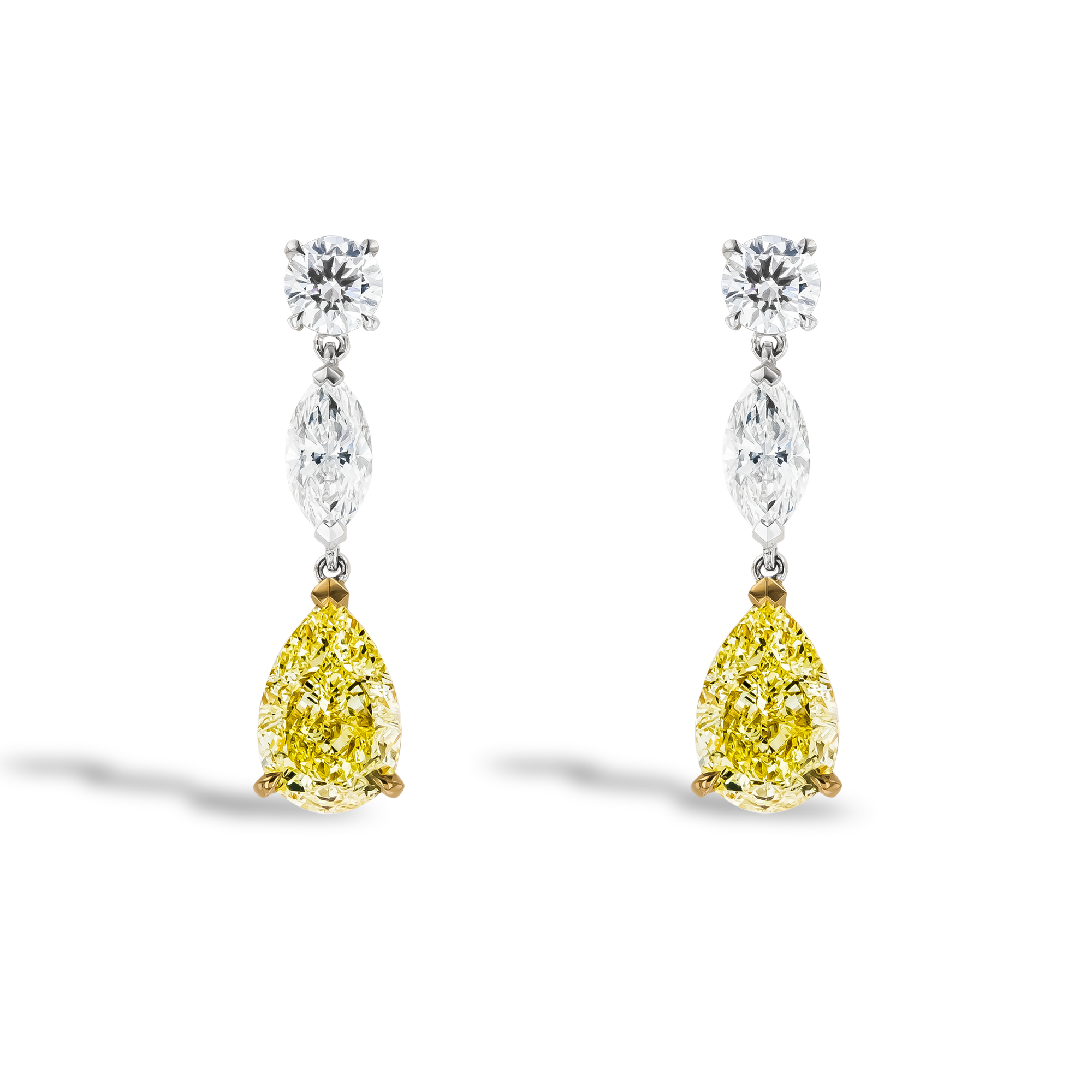 Pear Cut 3.04ct Fancy Yellow Diamond Drop Earrings Pear, Marquise & Brilliant Cut, Claw Set_1